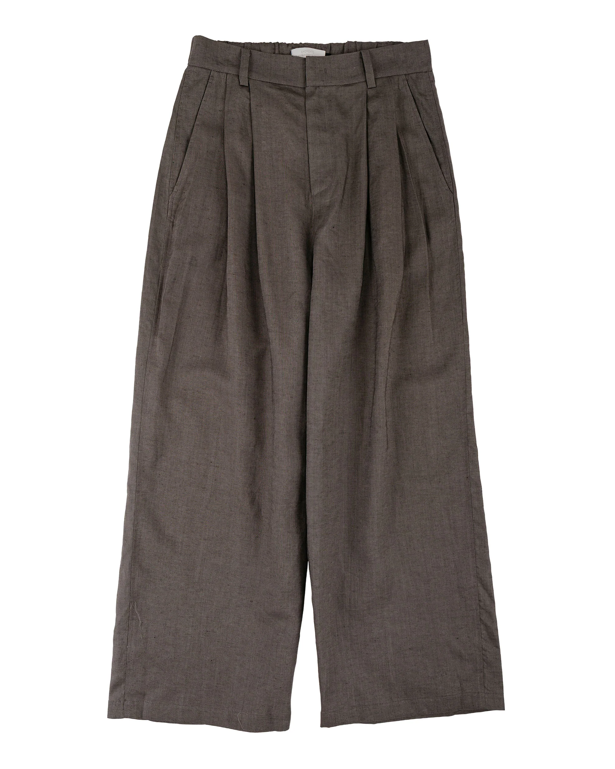 Amomento Linen Two Tuck Wide Pants Khaki