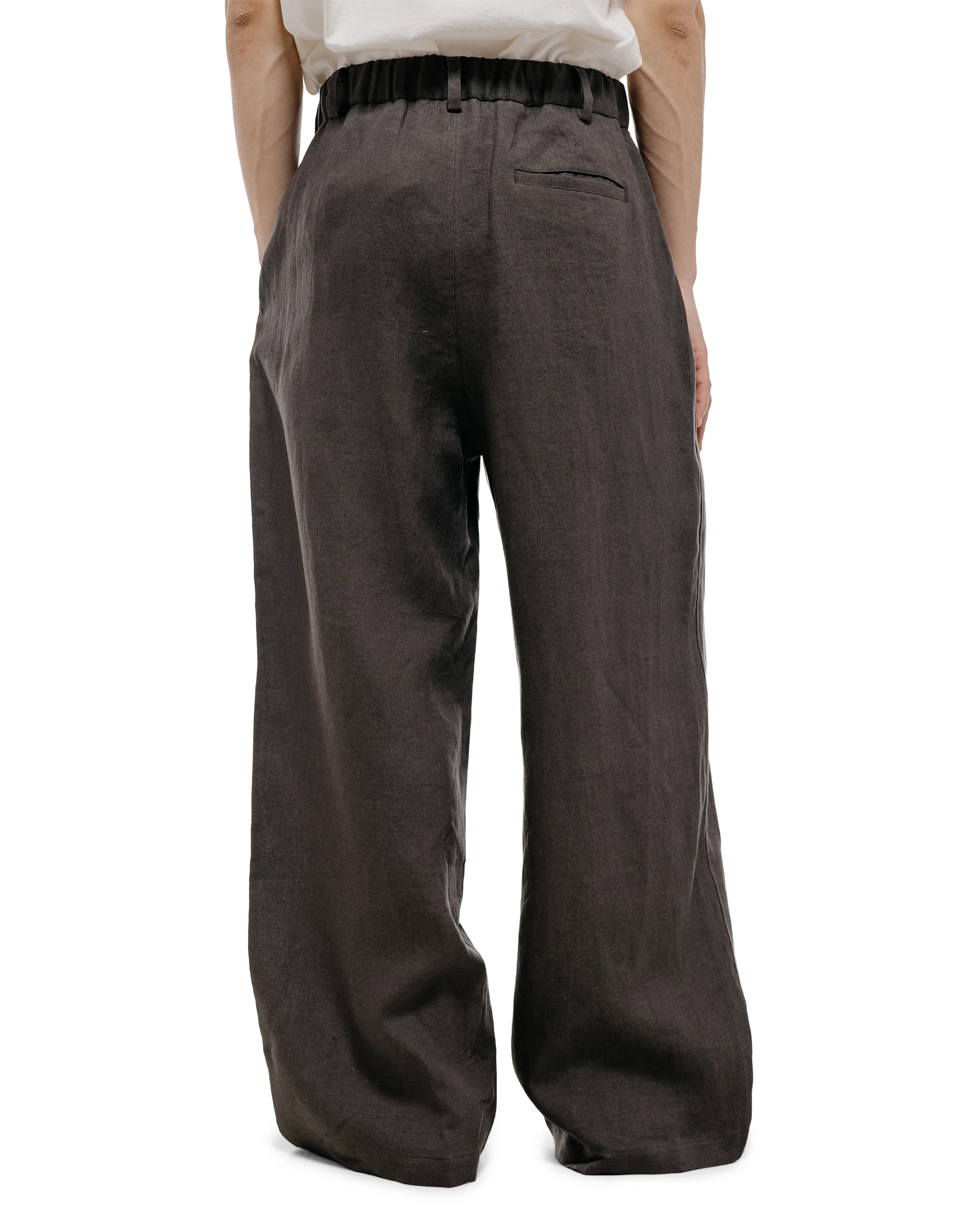 Amomento Linen Two Tuck Wide Pants Khaki Grey - Image 4