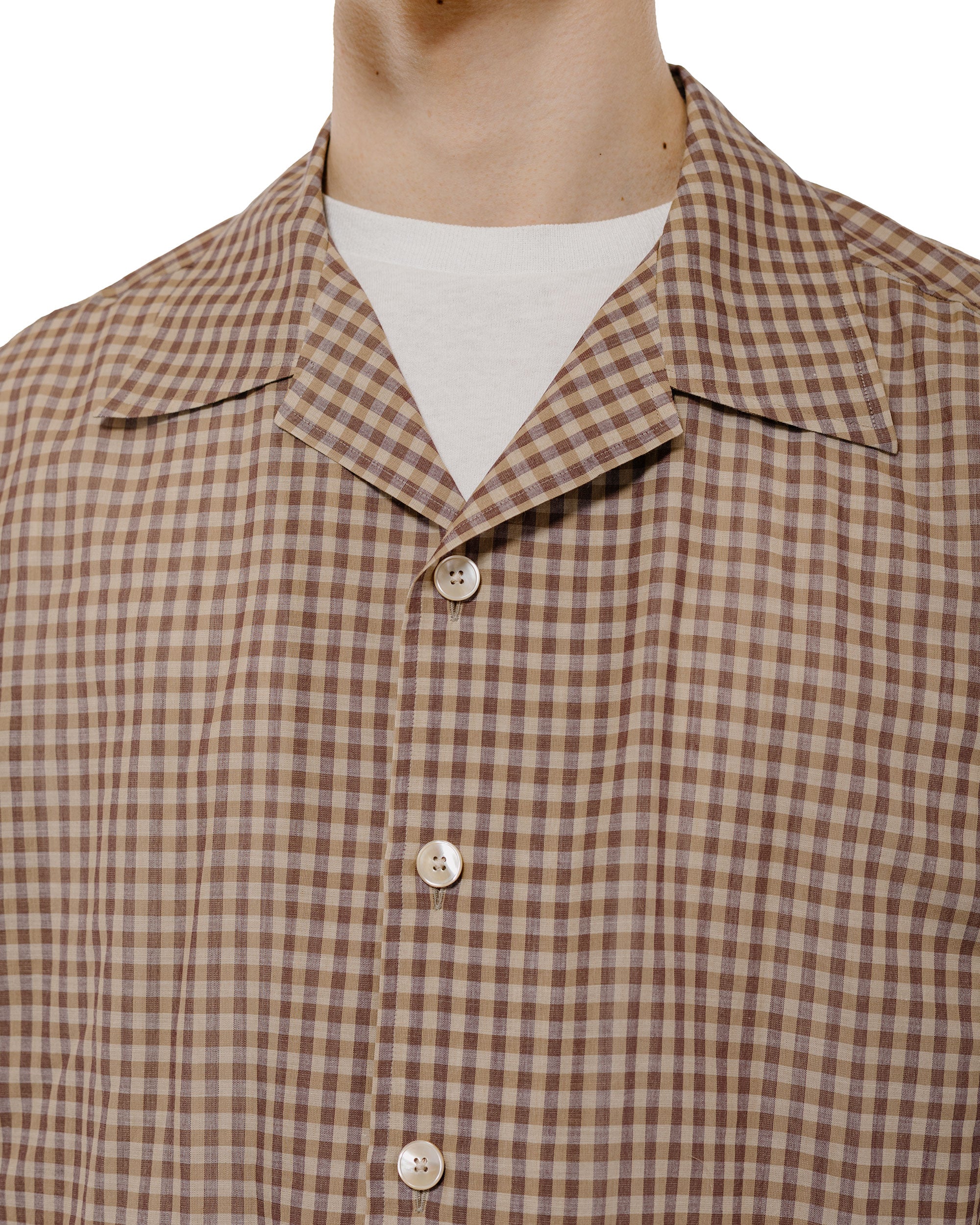 Auralee Airy Light Cotton Check Half Sleeved Shirt Brown Gingham Check - Image 3