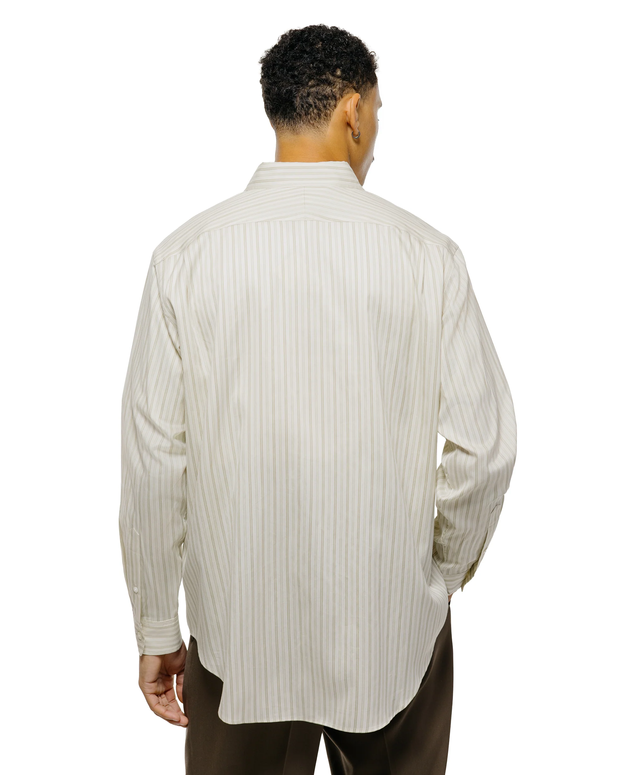 Auralee Cotton Silk Stripe Shirt Ivory Stripe - Image 3