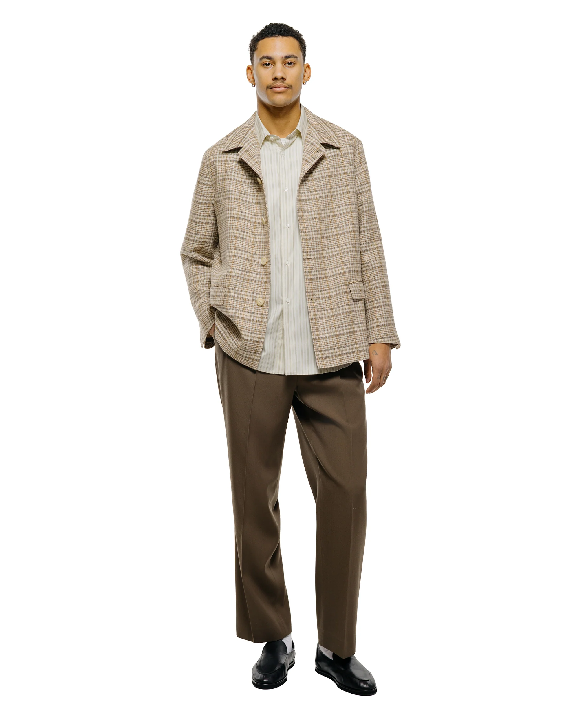 Auralee Cotton Silk Stripe Shirt Ivory Stripe - Image 4