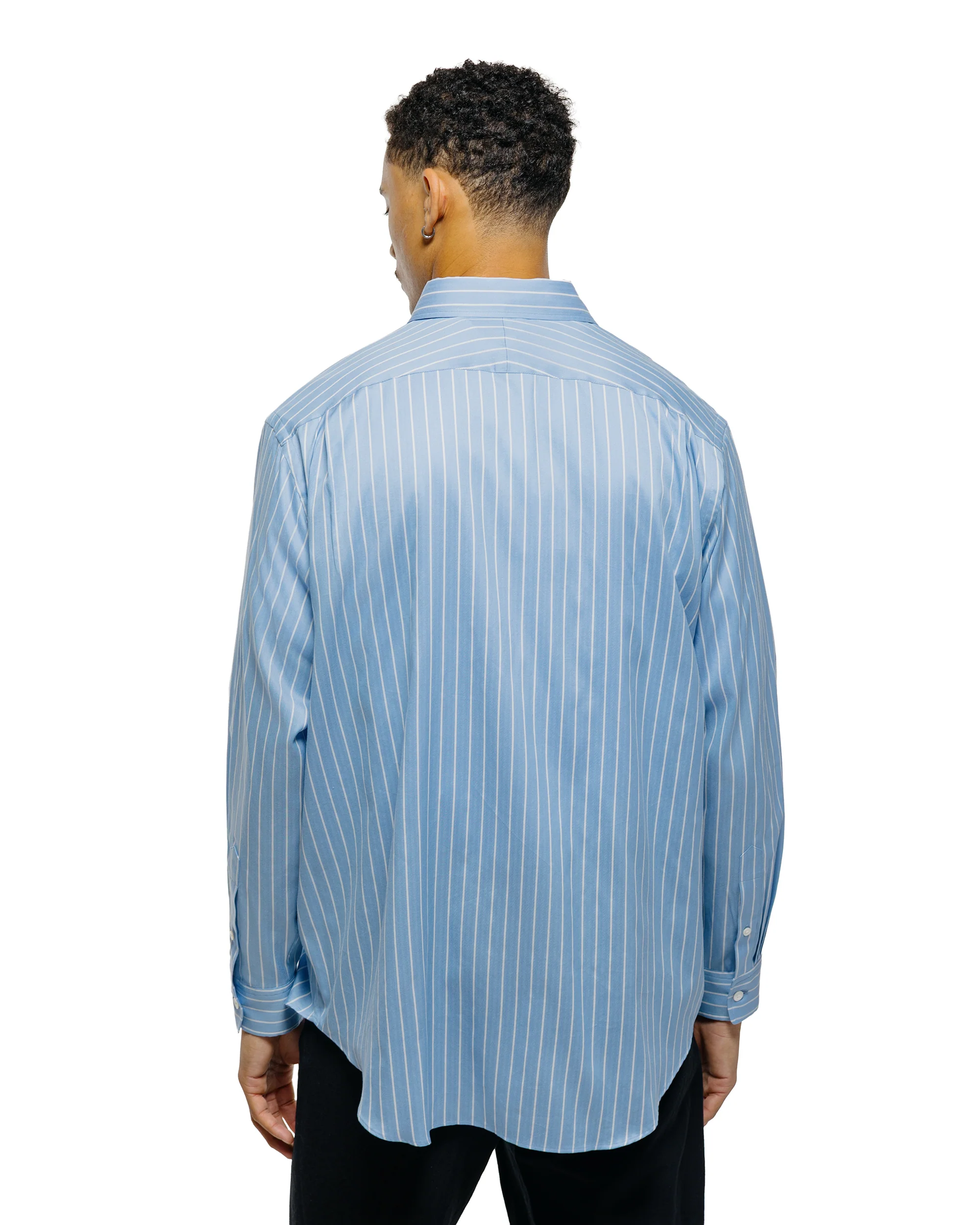 Auralee Cotton Silk Stripe Shirt Sax Blue Stripe - Image 3