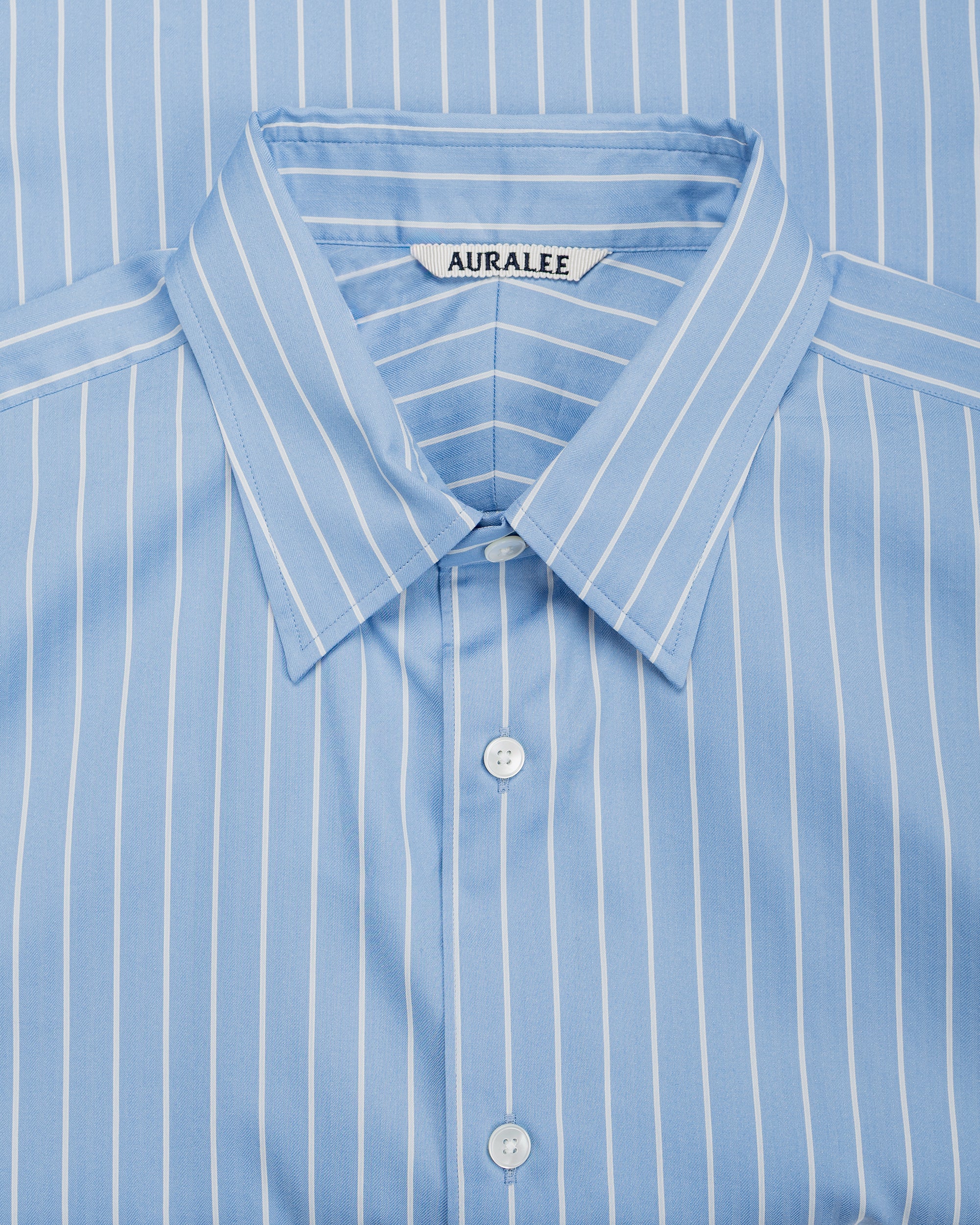 Auralee Cotton Silk Stripe Shirt Sax Blue Stripe - Image 5