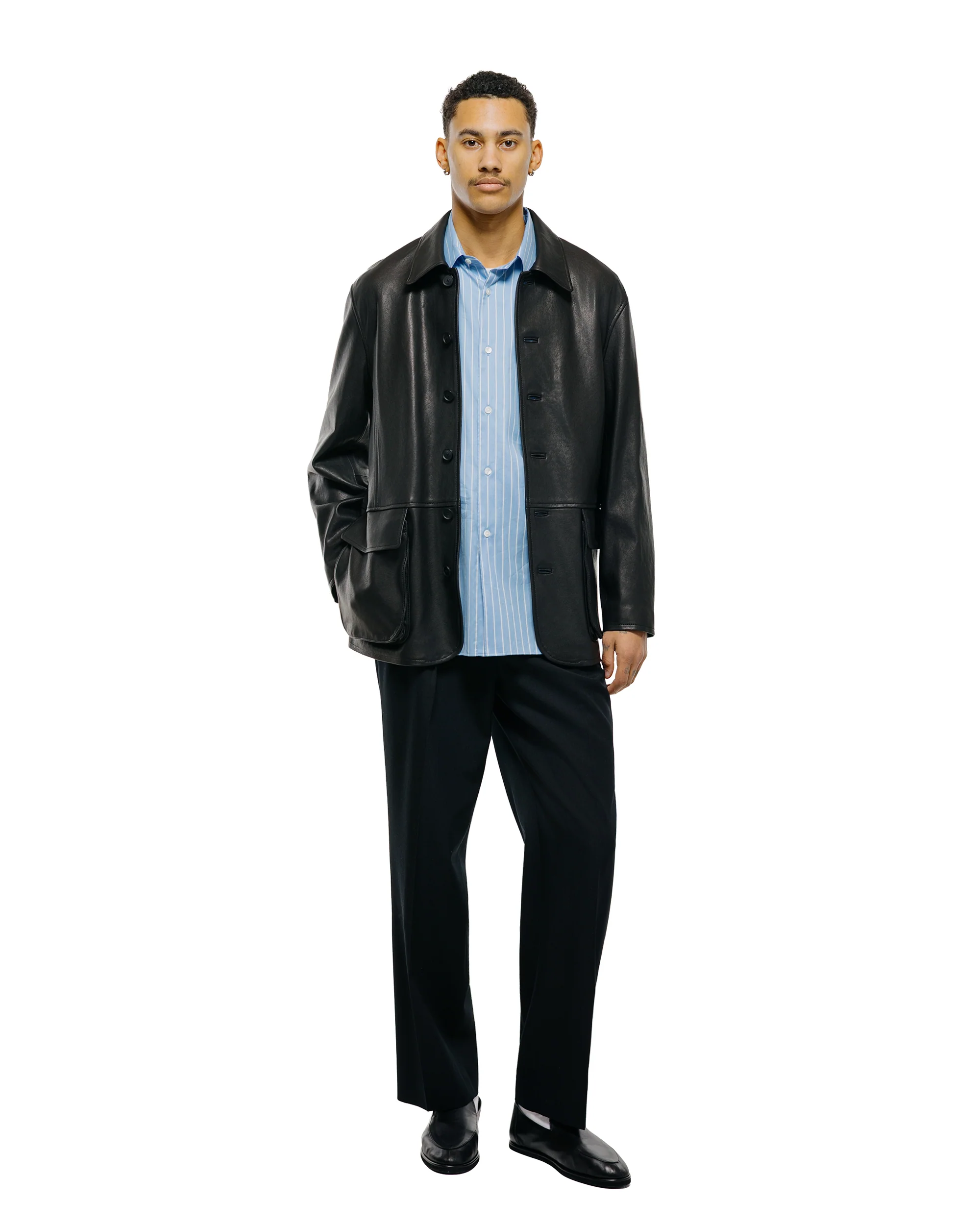 Auralee Light Wool Max Gabardine Two-Tuck Slacks Top Black - Image 4