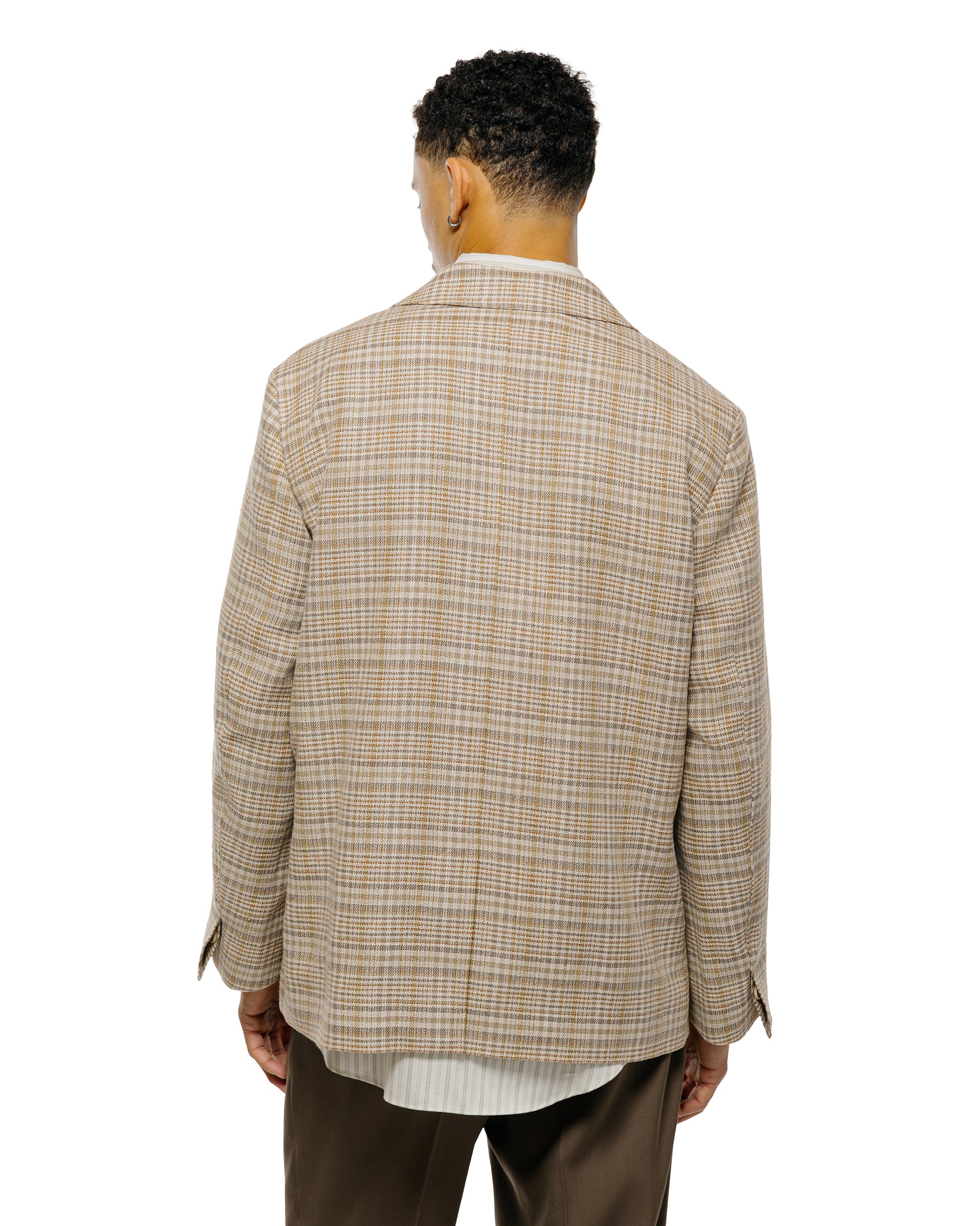 Auralee Linen Silk Linen Nep Check Jacket Ivory Beige Check - Image 3