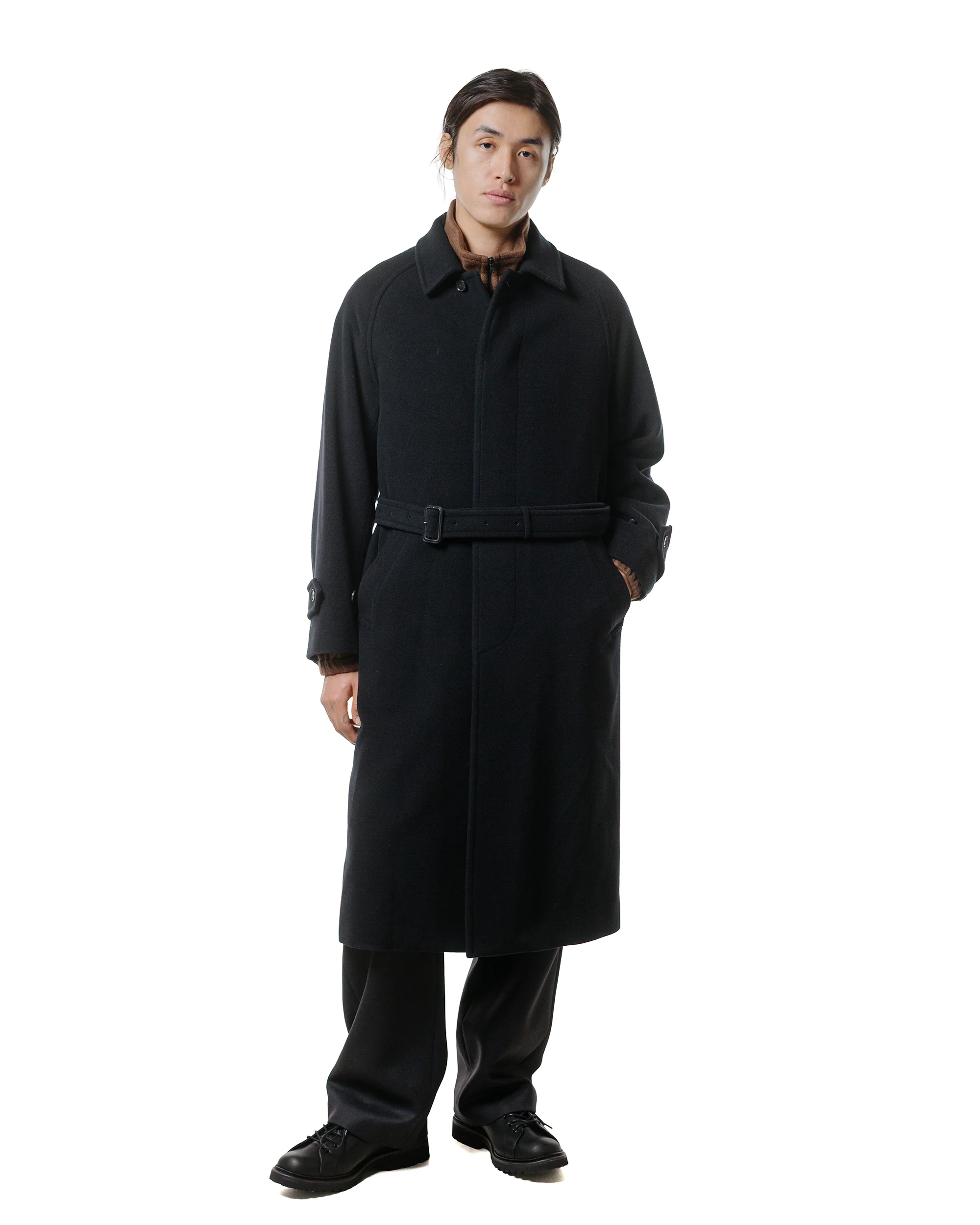 Auralee Super Fine Wool Mosser Soutien Collar Coat Black - Image 2