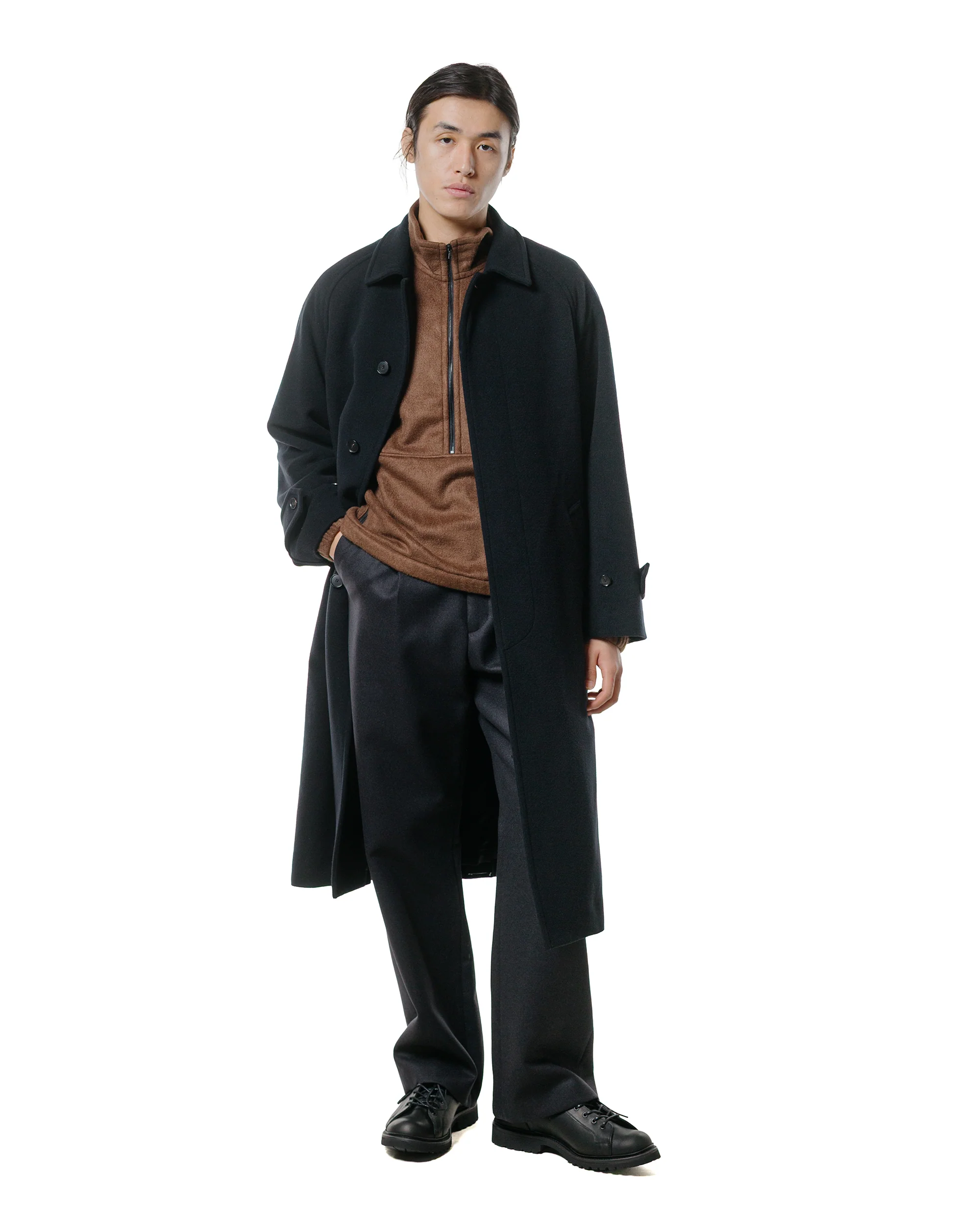 Auralee Super Fine Wool Mosser Soutien Collar Coat Black - Image 3
