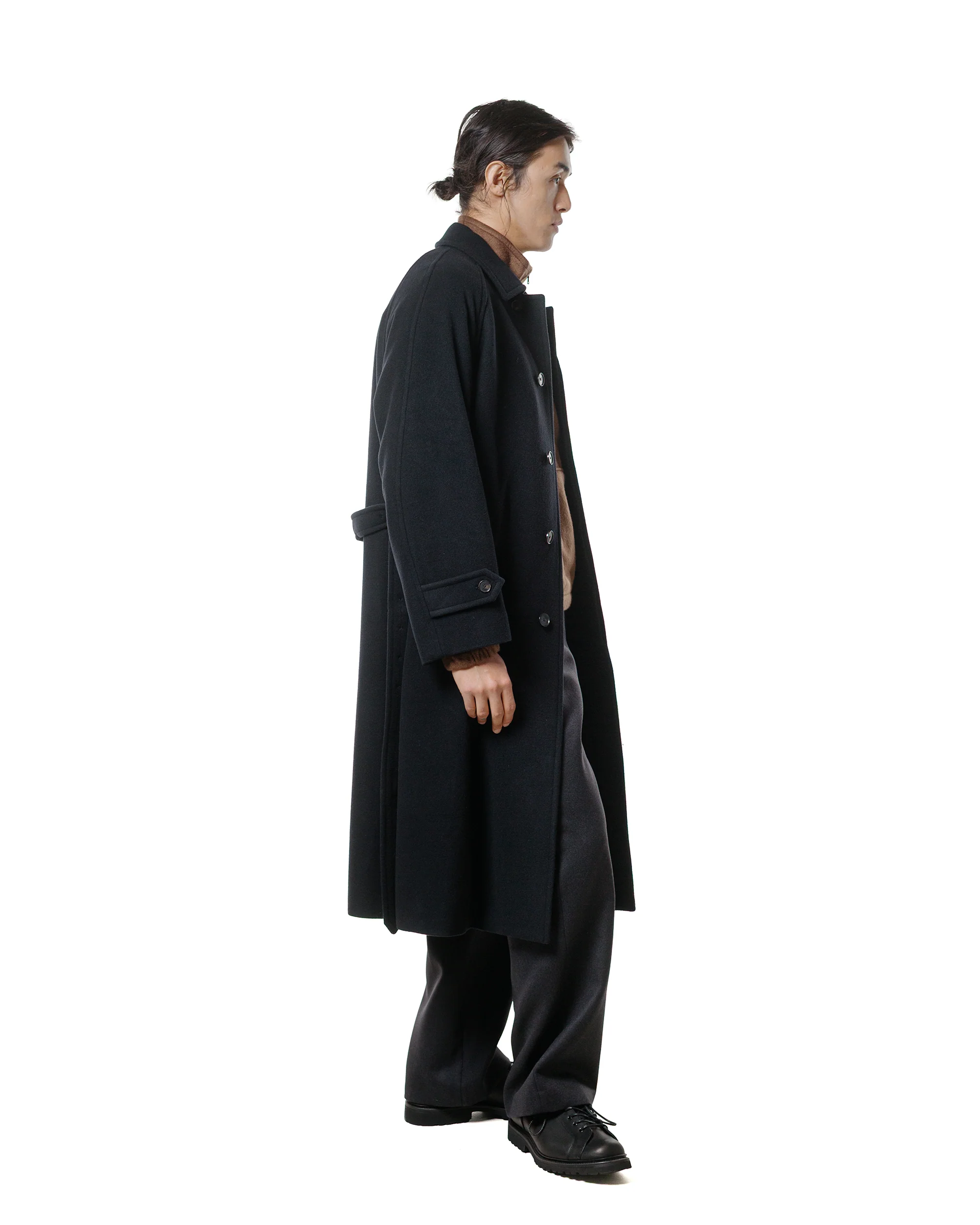 Auralee Super Fine Wool Mosser Soutien Collar Coat Black - Image 4