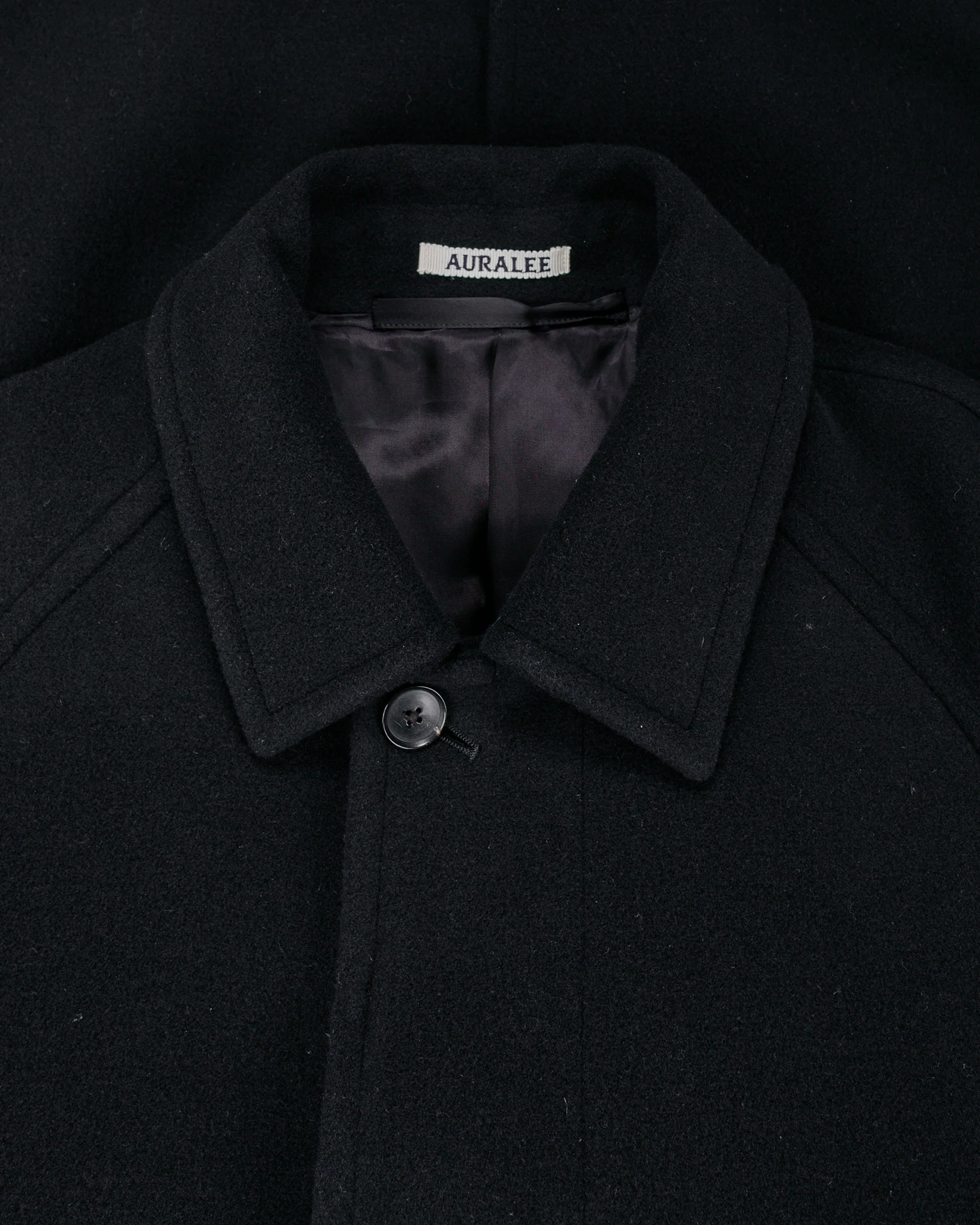 Auralee Super Fine Wool Mosser Soutien Collar Coat Black - Image 7
