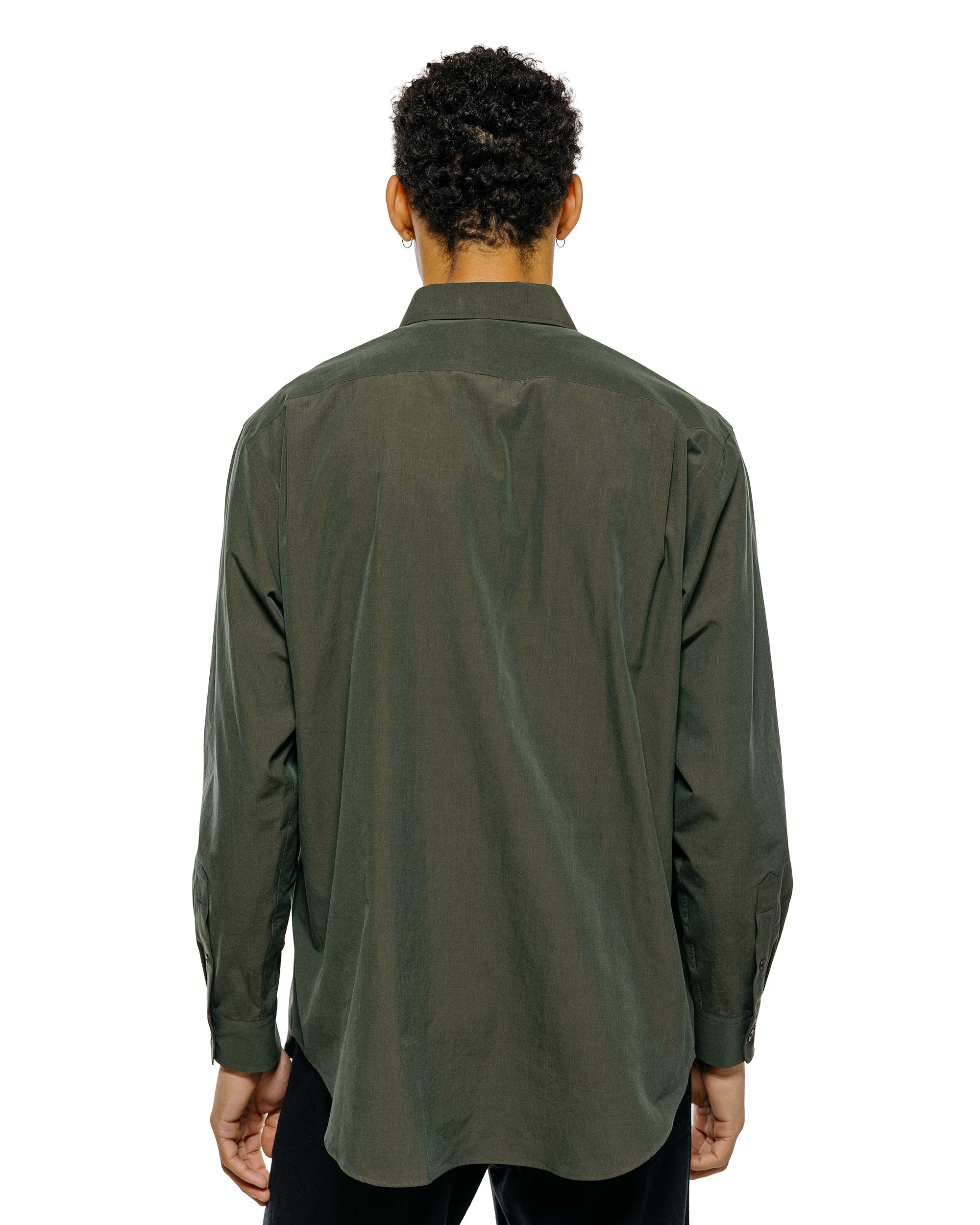Auralee Washed Finx Weather Chambray Shirt Dark Olive - Image 3