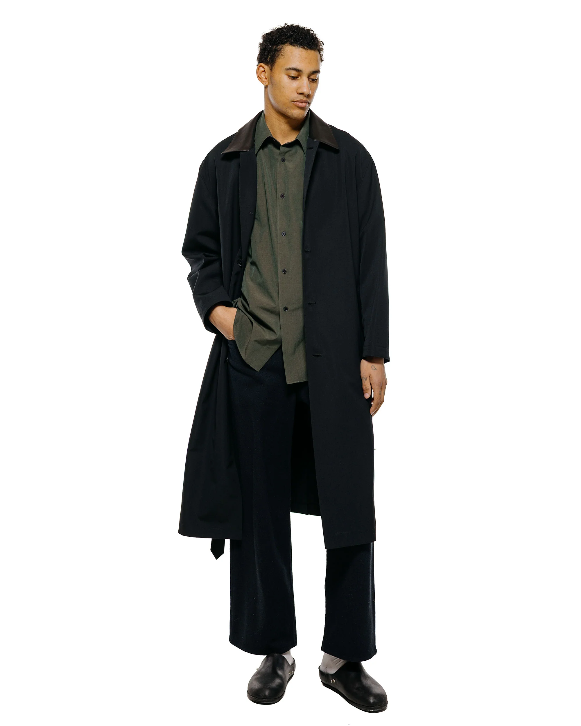 Auralee Washed Finx Weather Chambray Shirt Dark Olive - Image 4