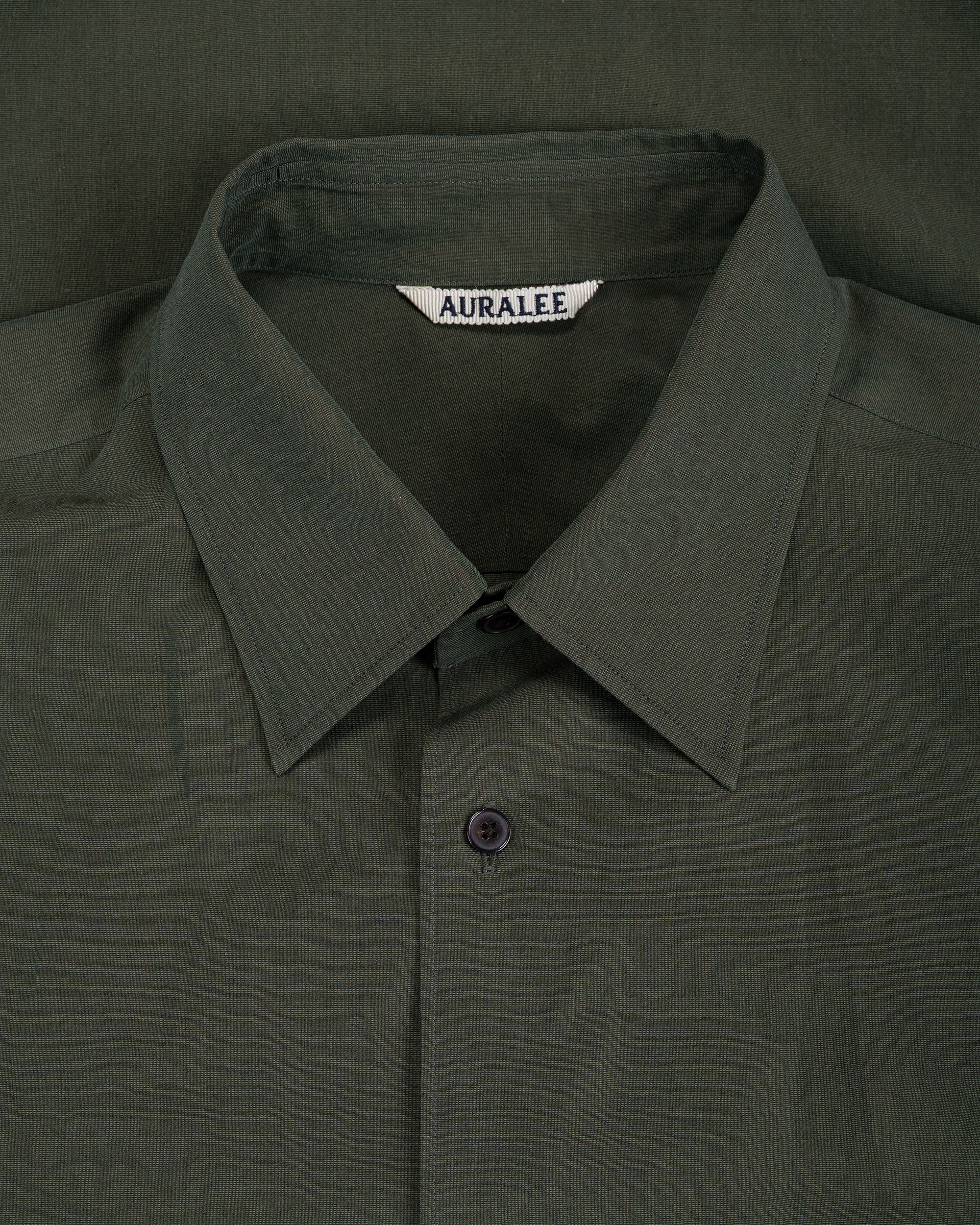 Auralee Washed Finx Weather Chambray Shirt Dark Olive - Image 5