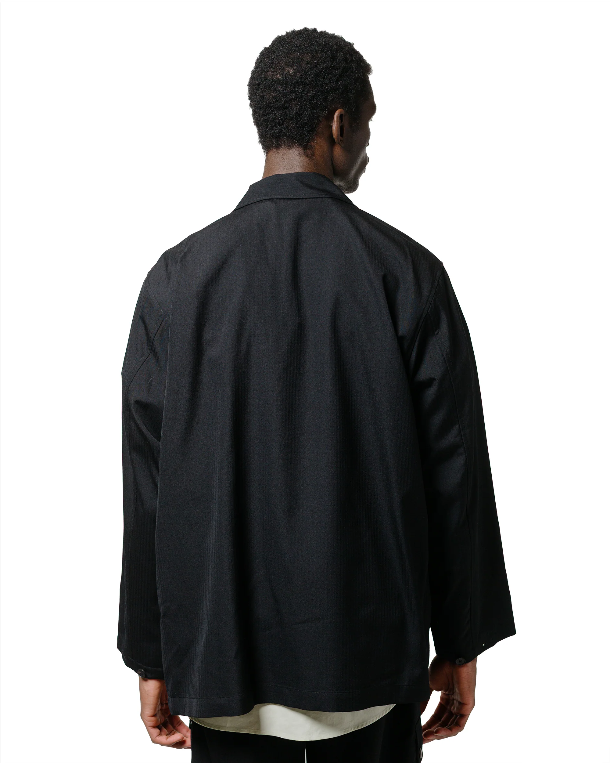 Auralee Wool Herringbone Over Shirt Black - Image 3
