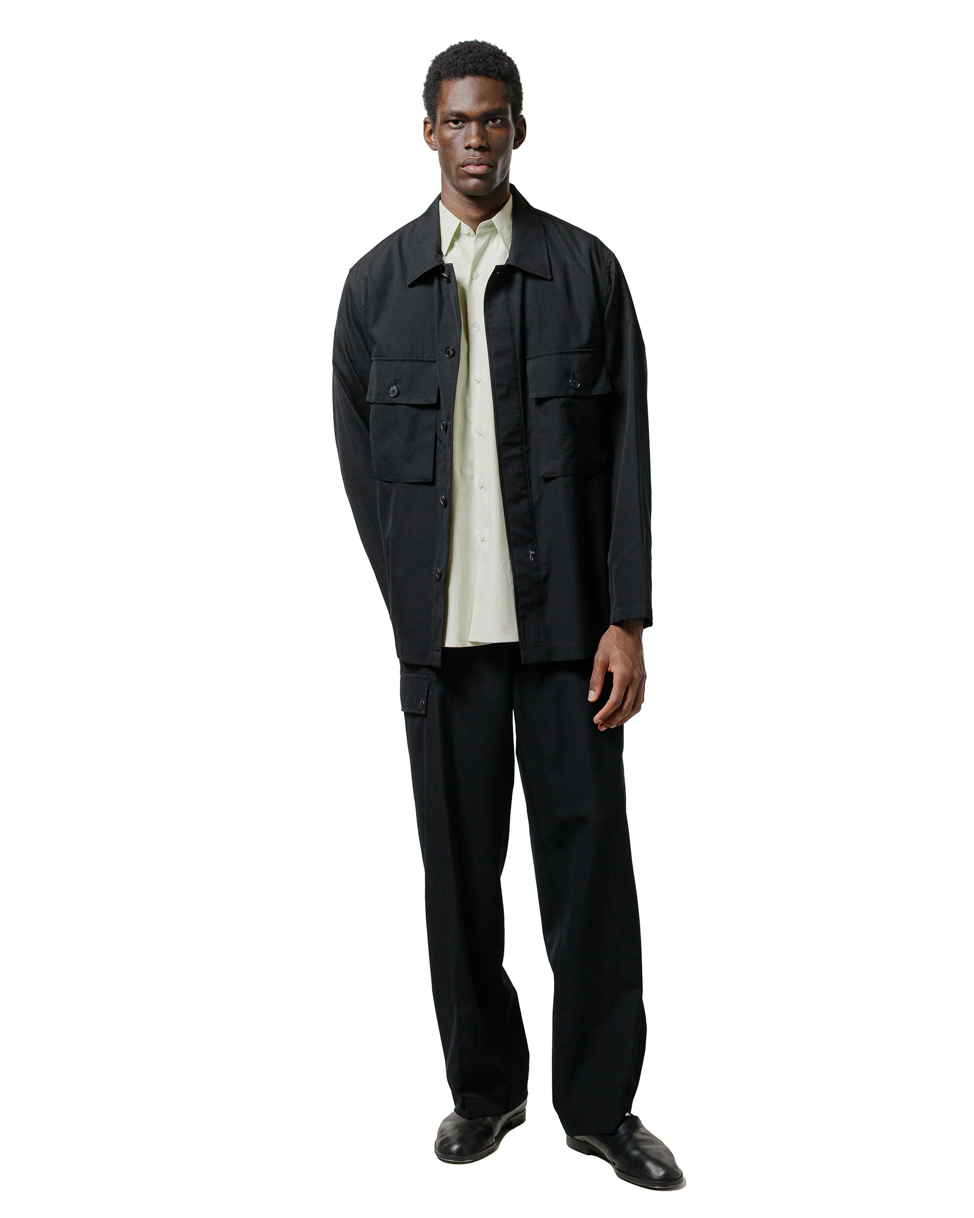 Auralee Wool Herringbone Over Shirt Black - Image 4