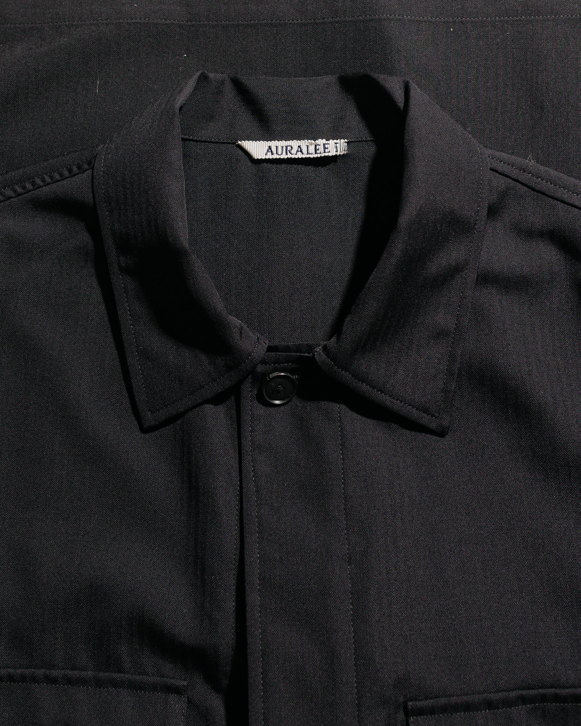Auralee Wool Herringbone Over Shirt Black - Image 5