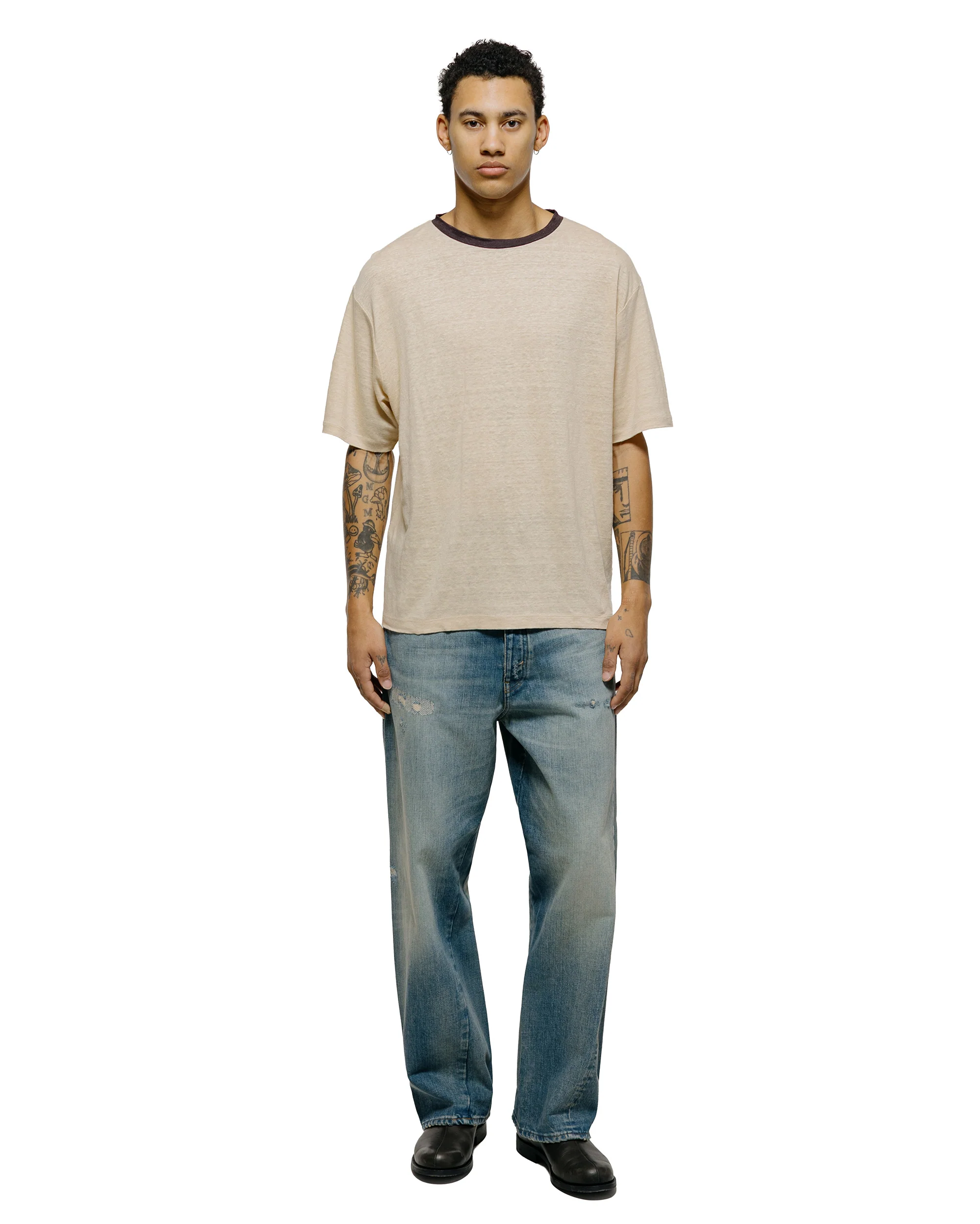 Batoner Normandy Linen T-Shirt Beige/Brown - Image 4