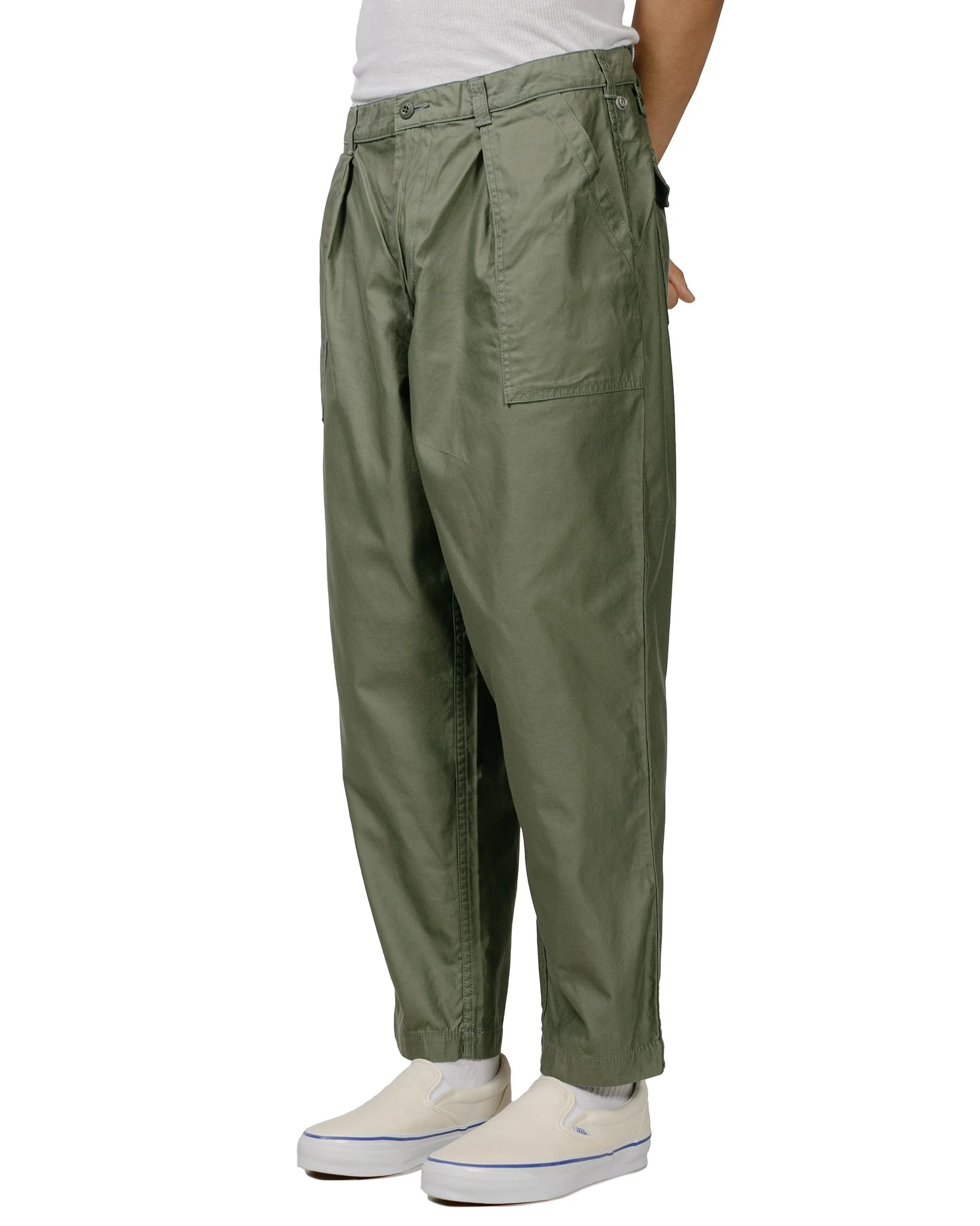 Beams Plus 1Pleat Baker 80/3 Back Satin Sage - Image 2