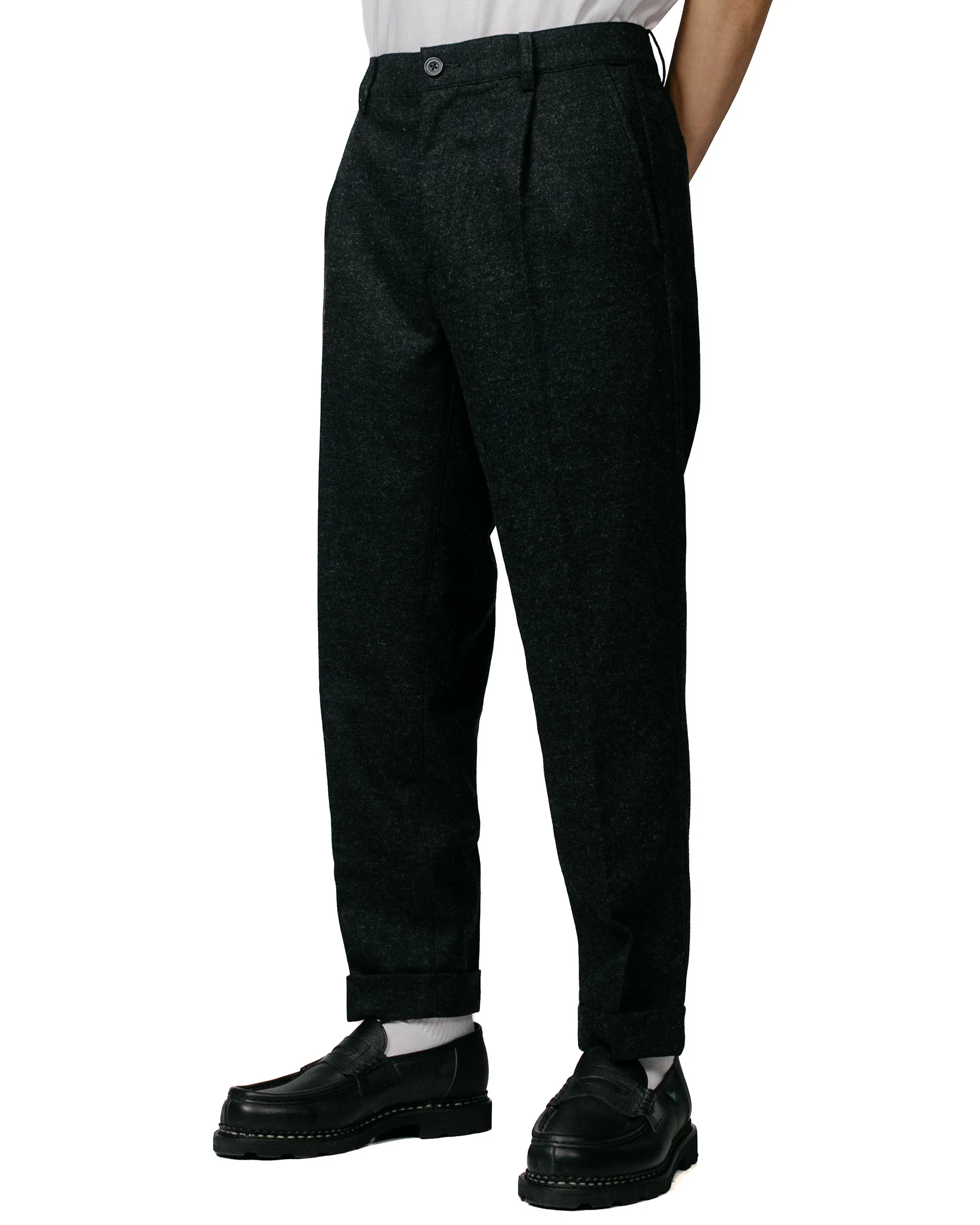 Beams Plus 1Pleat Wool Cashmere Charcoal Grey - Image 2
