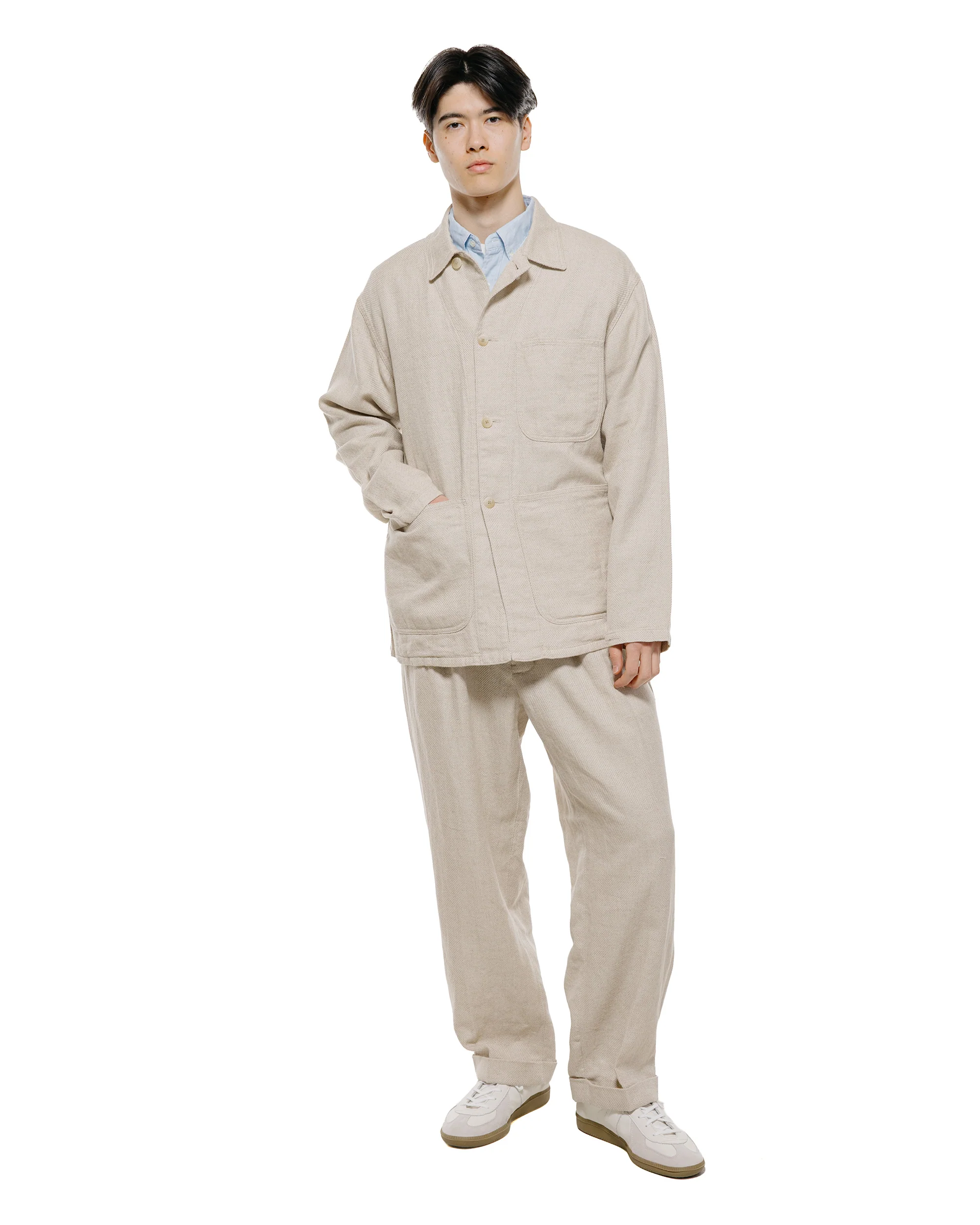 Beams Plus 2Pleats Relax Trousers Linen Cotton Off White - Image 4