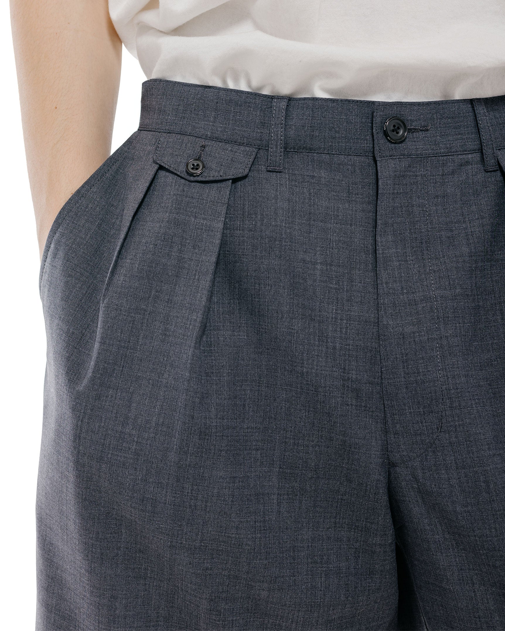 Beams Plus 2Pleats Shorts Wool Tropical Charcoal Grey - Image 3