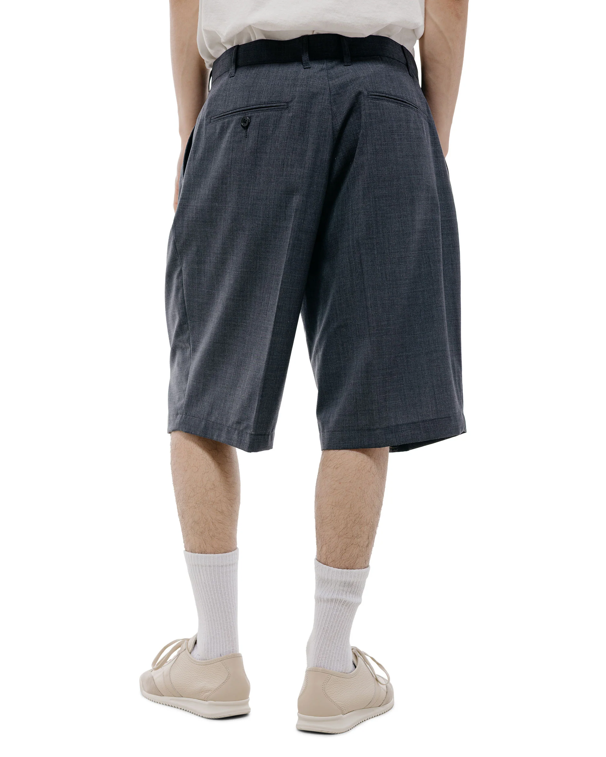 Beams Plus 2Pleats Shorts Wool Tropical Charcoal Grey - Image 4