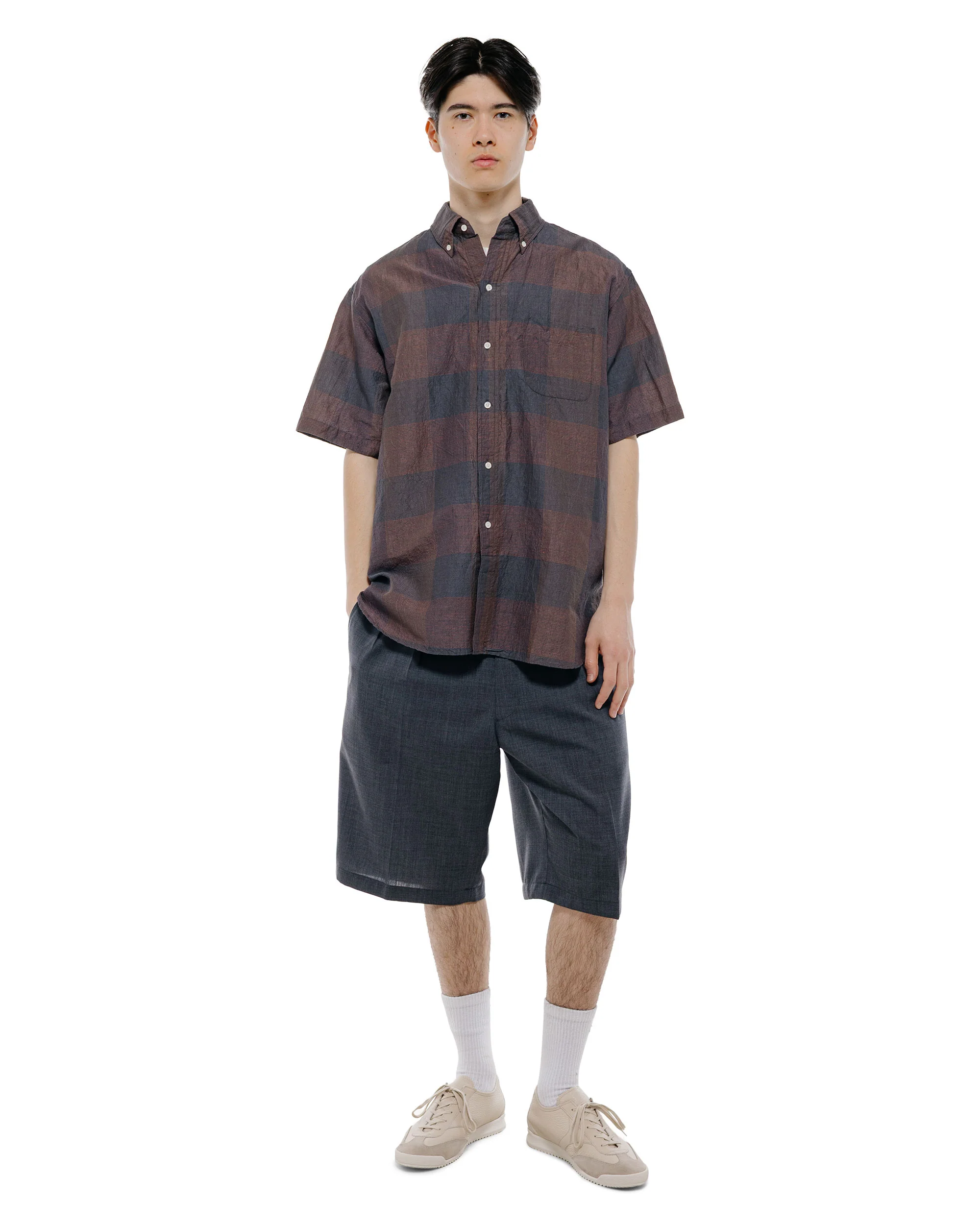 Beams Plus 2Pleats Shorts Wool Tropical Charcoal Grey - Image 5