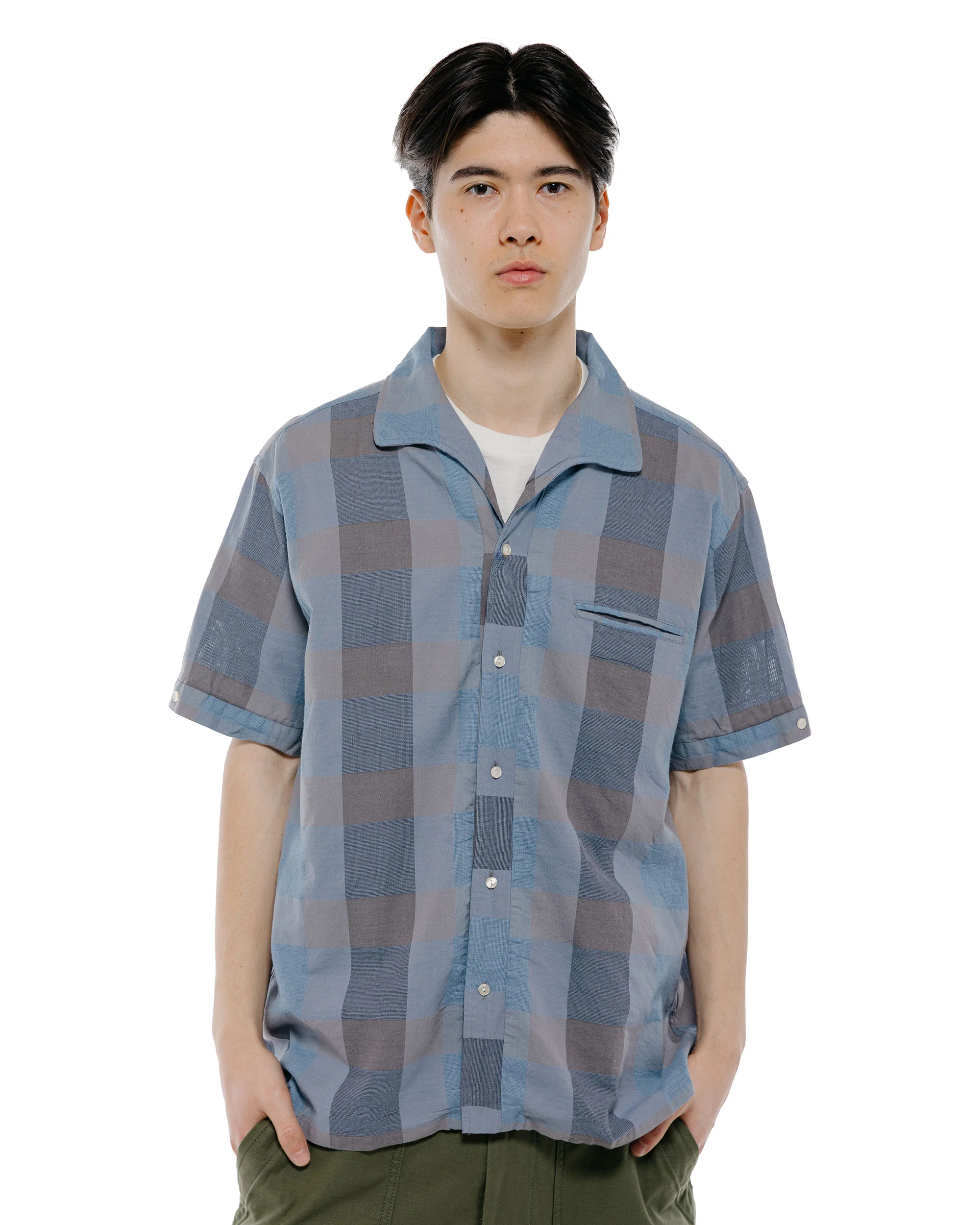 Beams Plus Italian Collar Indigo Panama Weave Plaid - Image 2