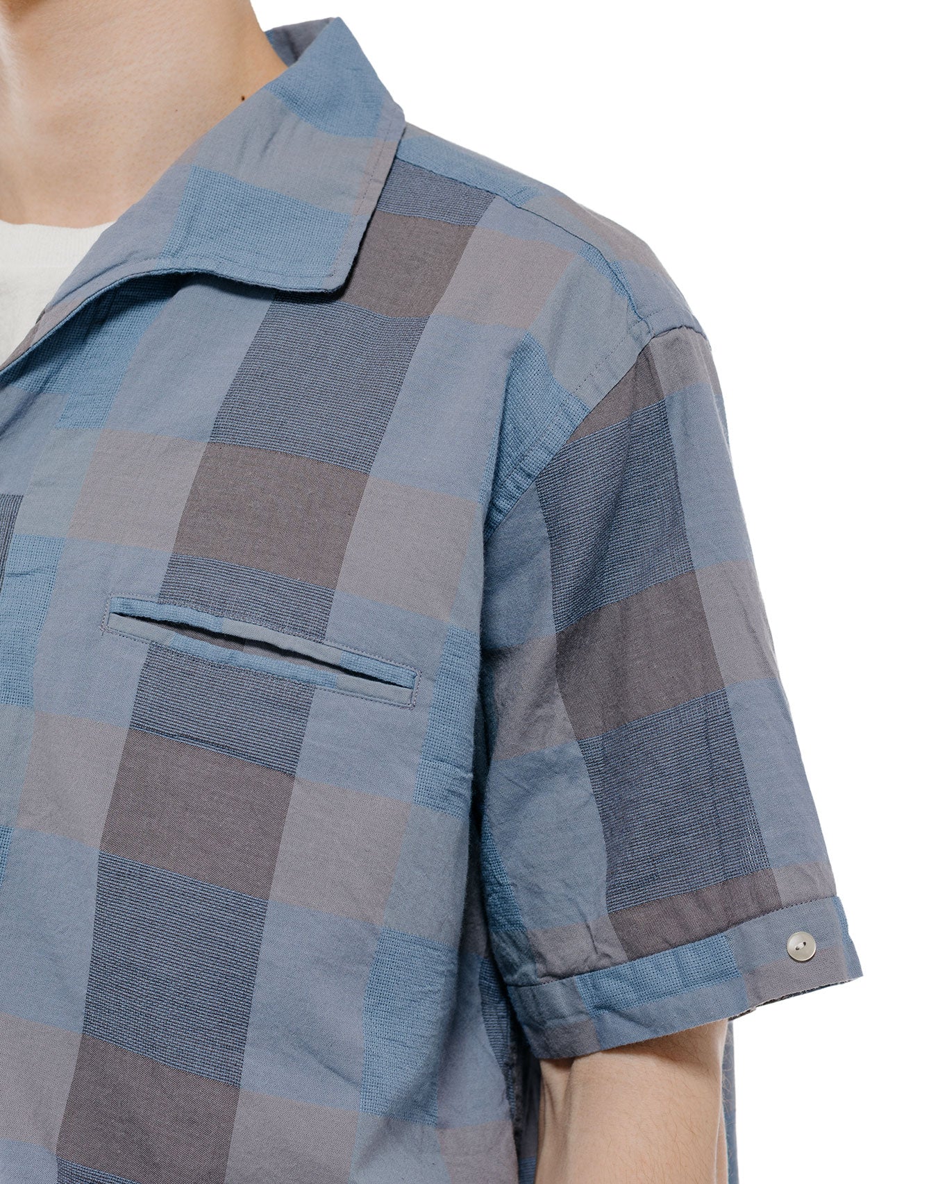 Beams Plus Italian Collar Indigo Panama Weave Plaid - Image 3