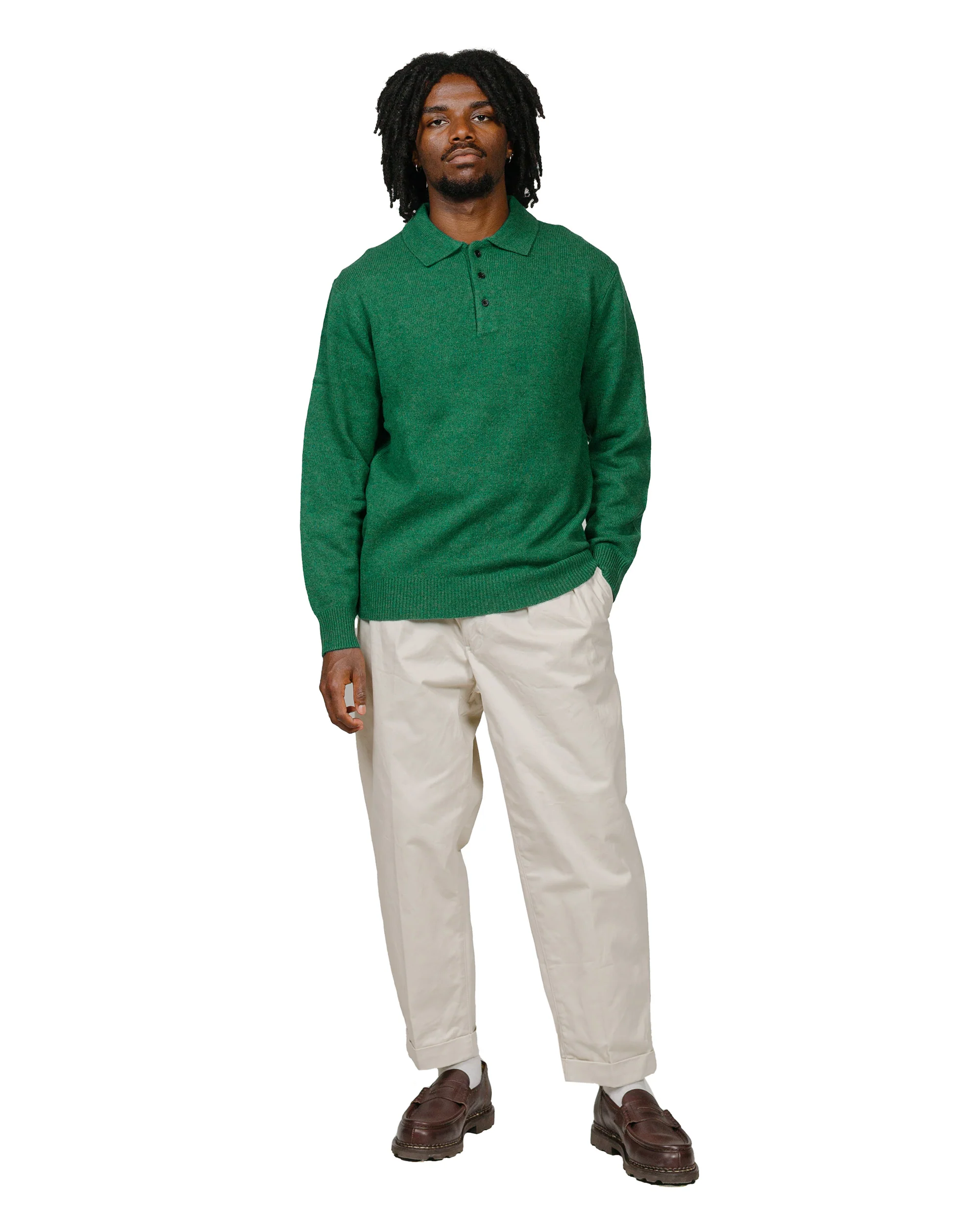 Beams Plus Knit Polo 9G Bright Green - Image 4