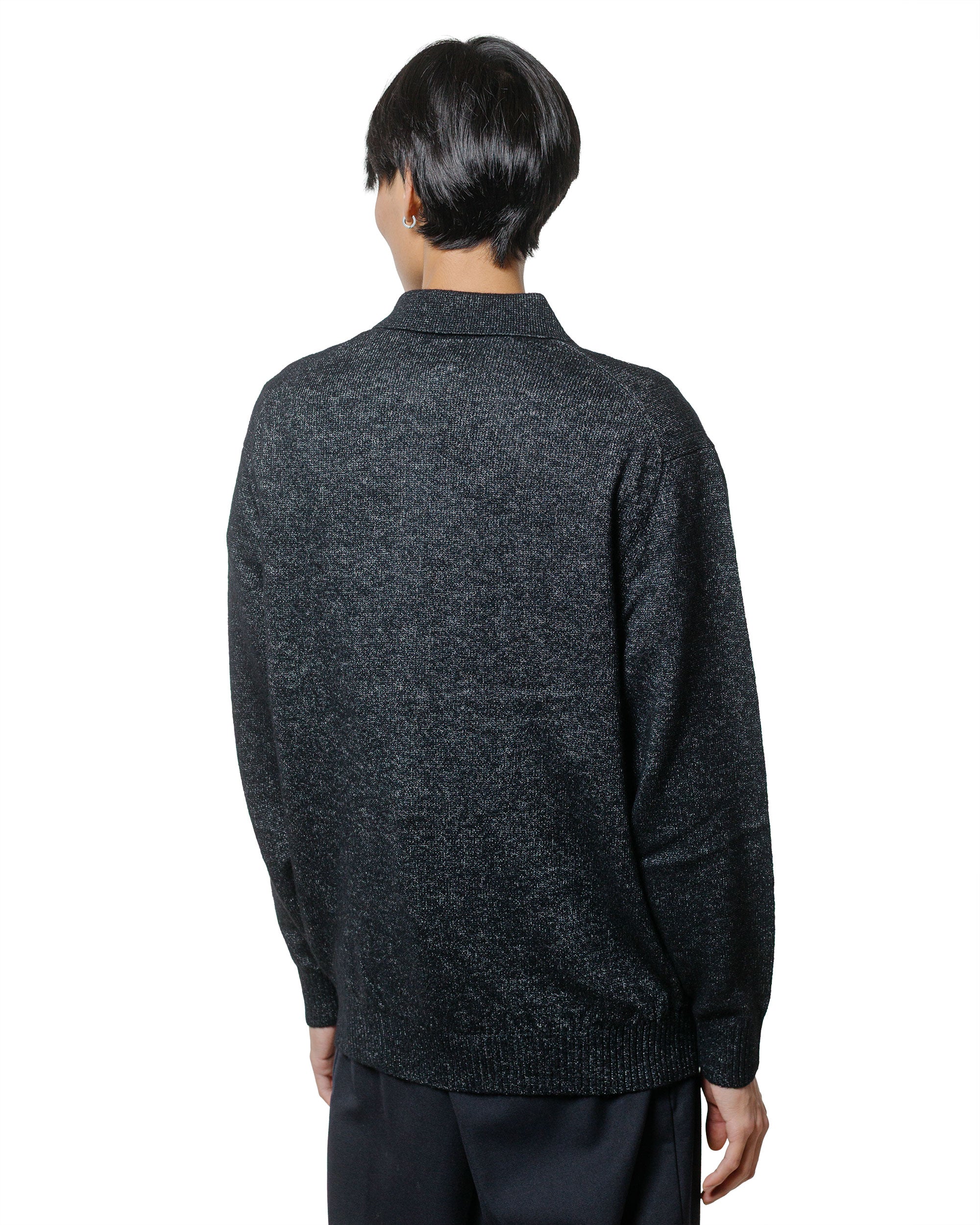 Beams Plus Knit Polo 9G Wool Silk Shaggy Black - Image 3