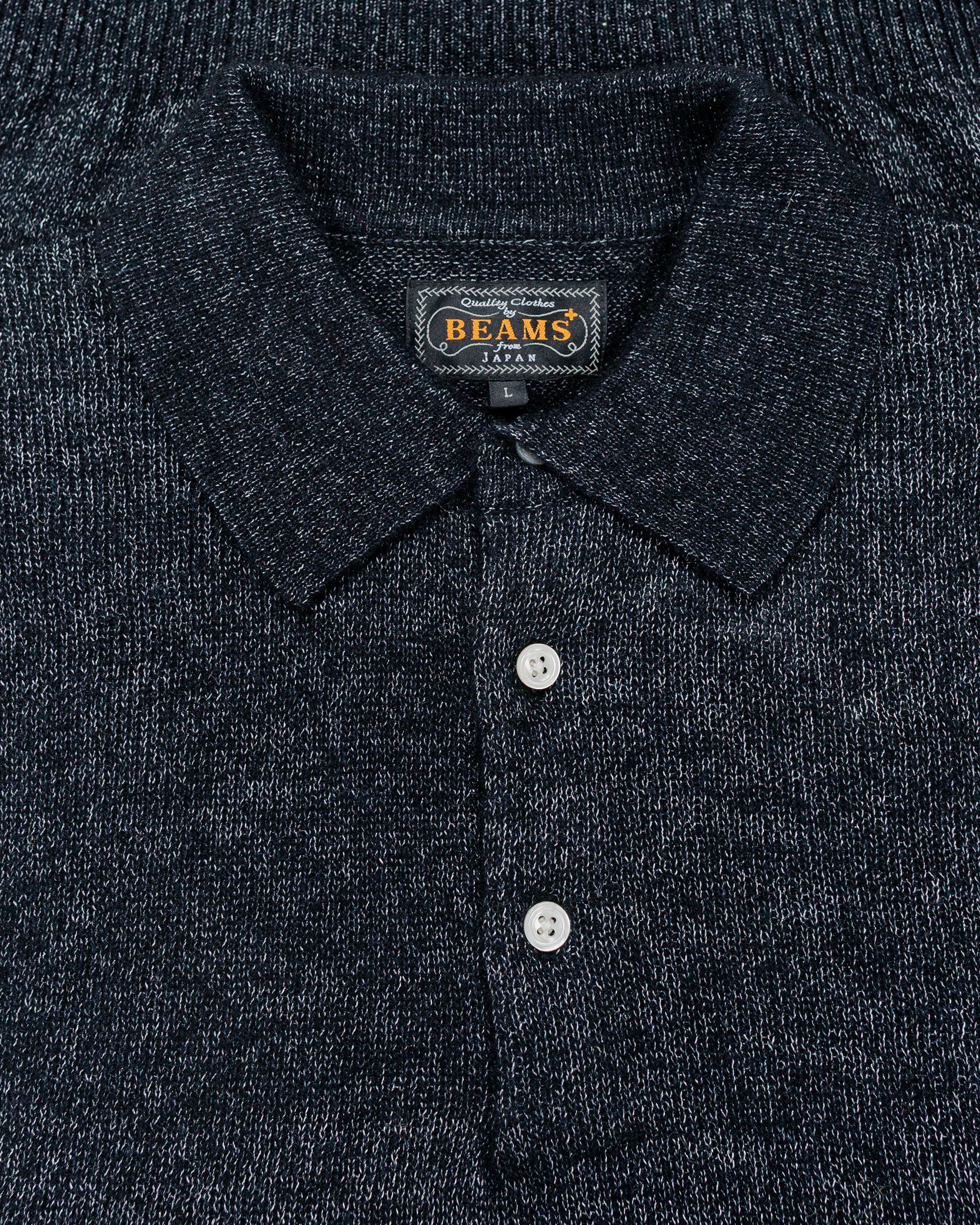 Beams Plus Knit Polo 9G Wool Silk Shaggy Black - Image 5