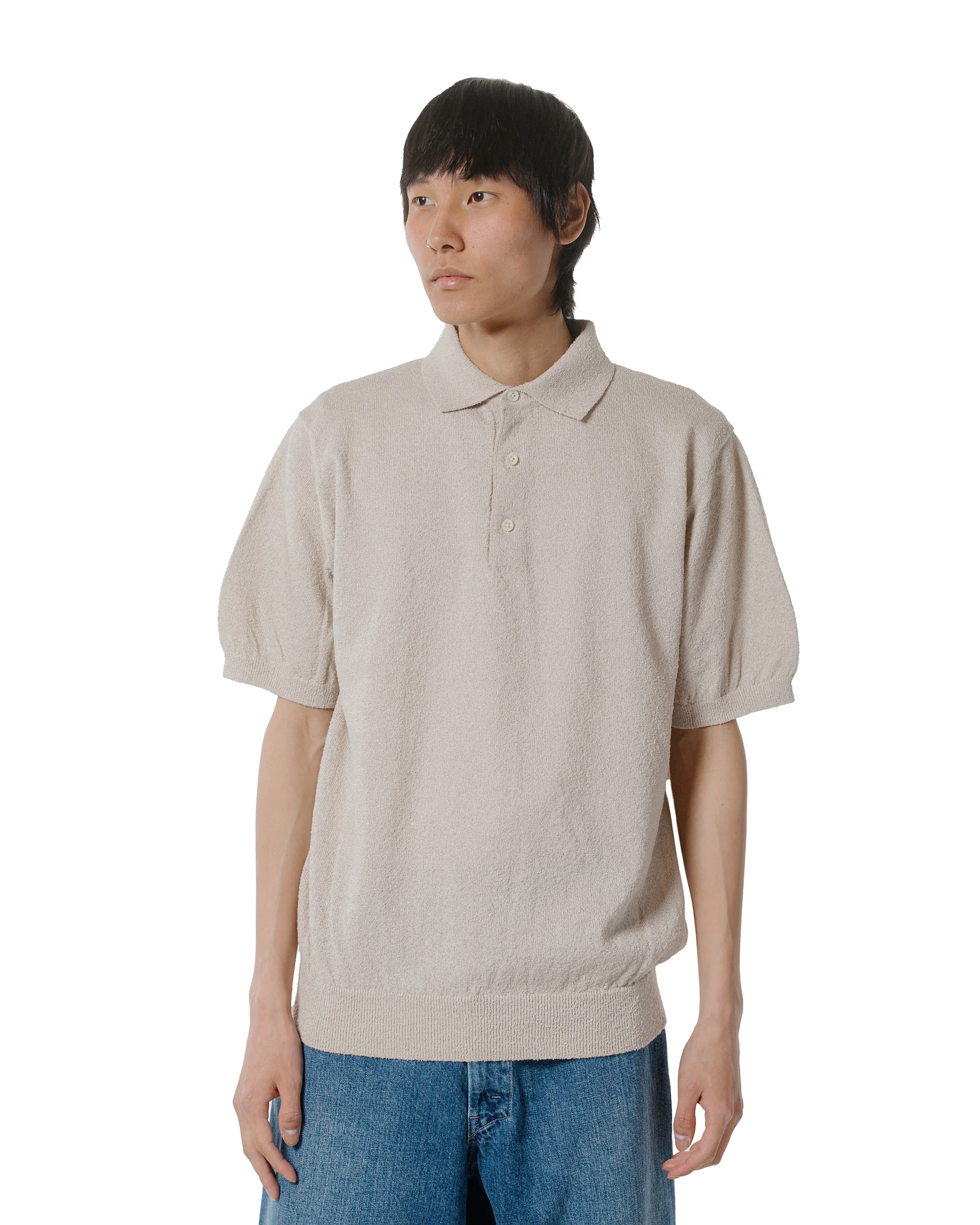 Beams Plus Knit Polo Boucle Beige - Image 2