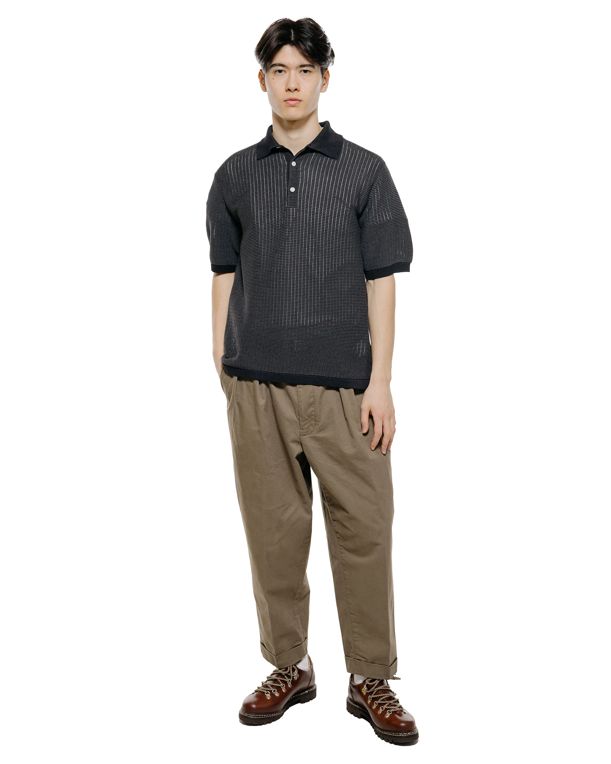 Beams Plus Knit Polo 'Washi' 2 Tone Black - Image 4