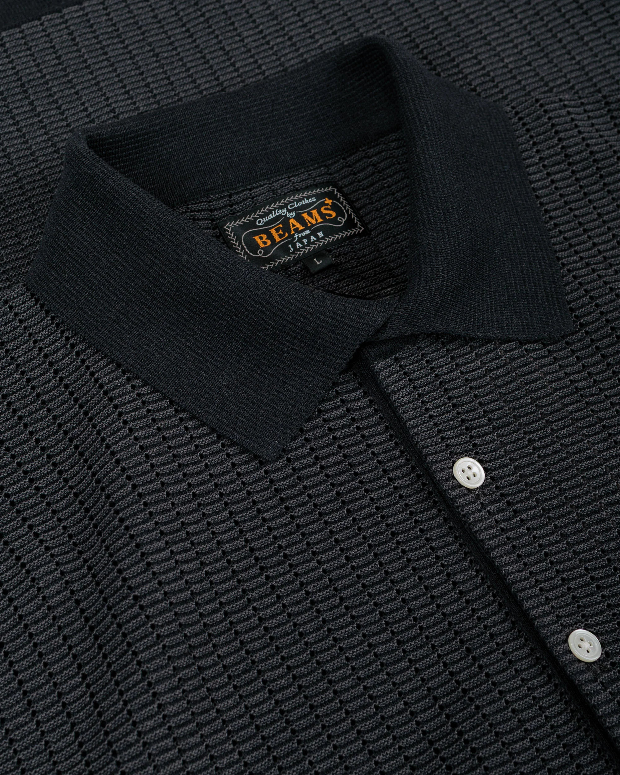 Beams Plus Knit Polo 'Washi' 2 Tone Black - Image 5