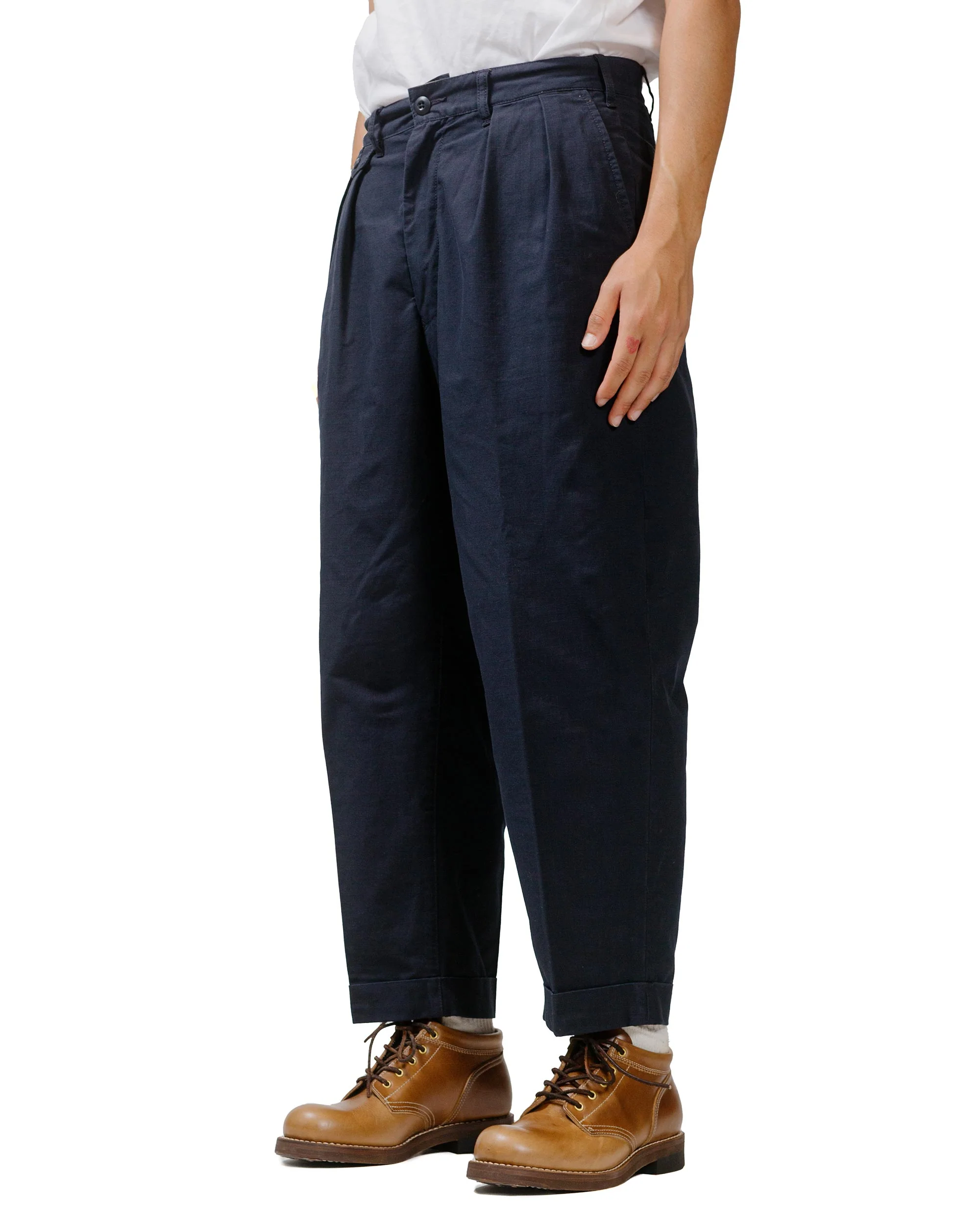 Beams Plus Lost & Found 2Pleats Cotton Ripstop Navy - Image 2
