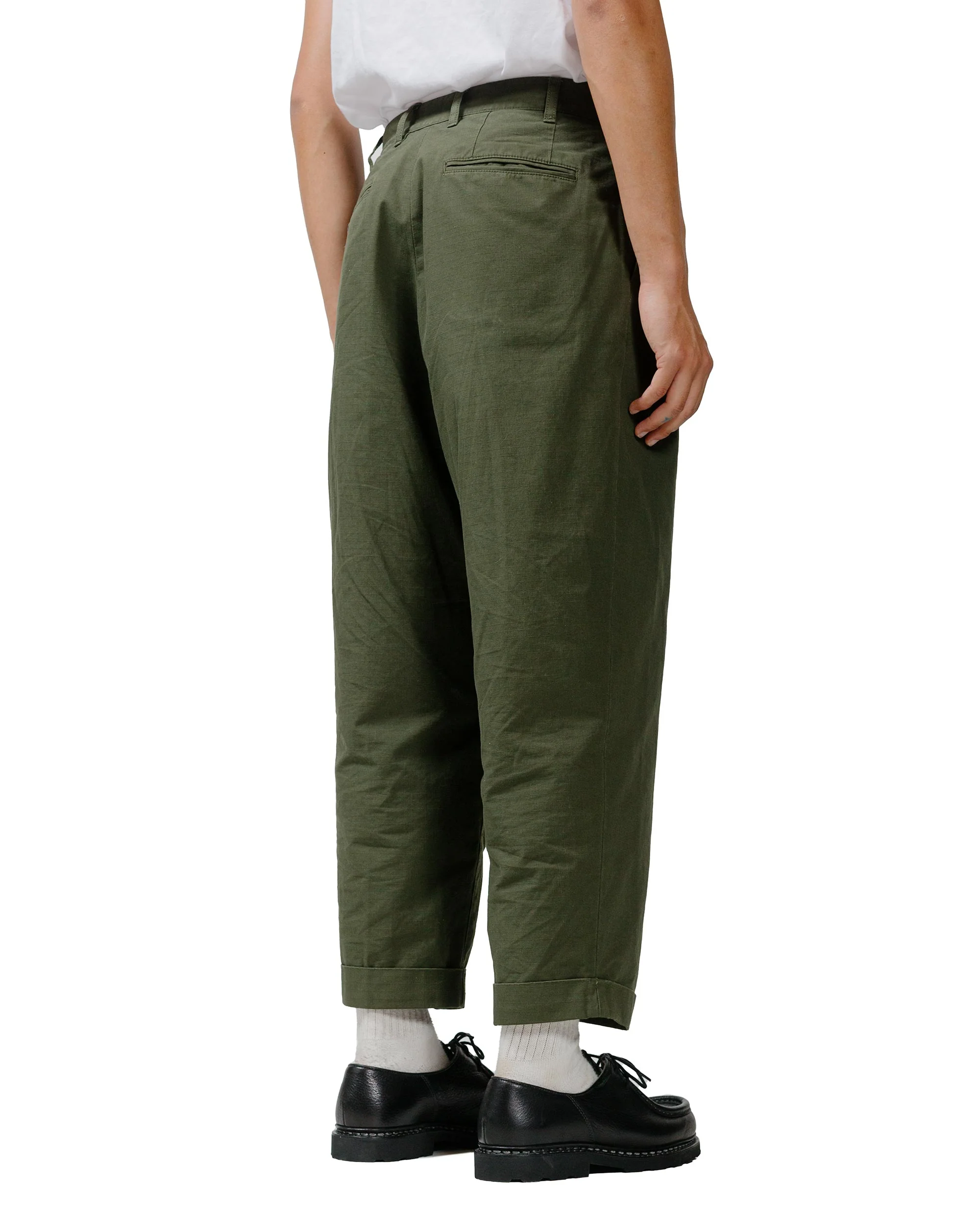 Beams Plus Lost & Found 2Pleats Cotton Ripstop Olive - Image 3