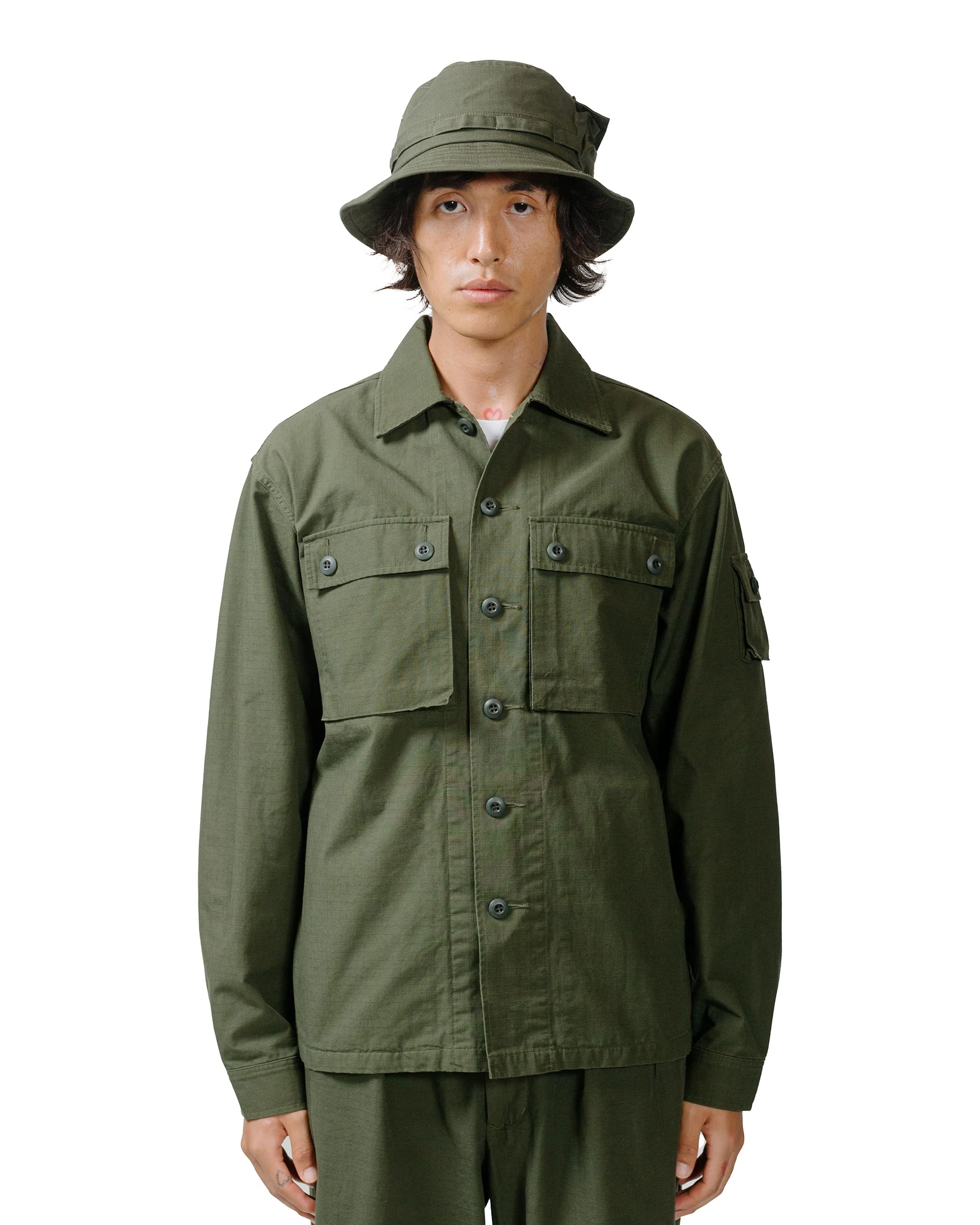 Beams Plus Lost & Found MIL SHT-JAC Cotton Ripstop Olive - Image 2