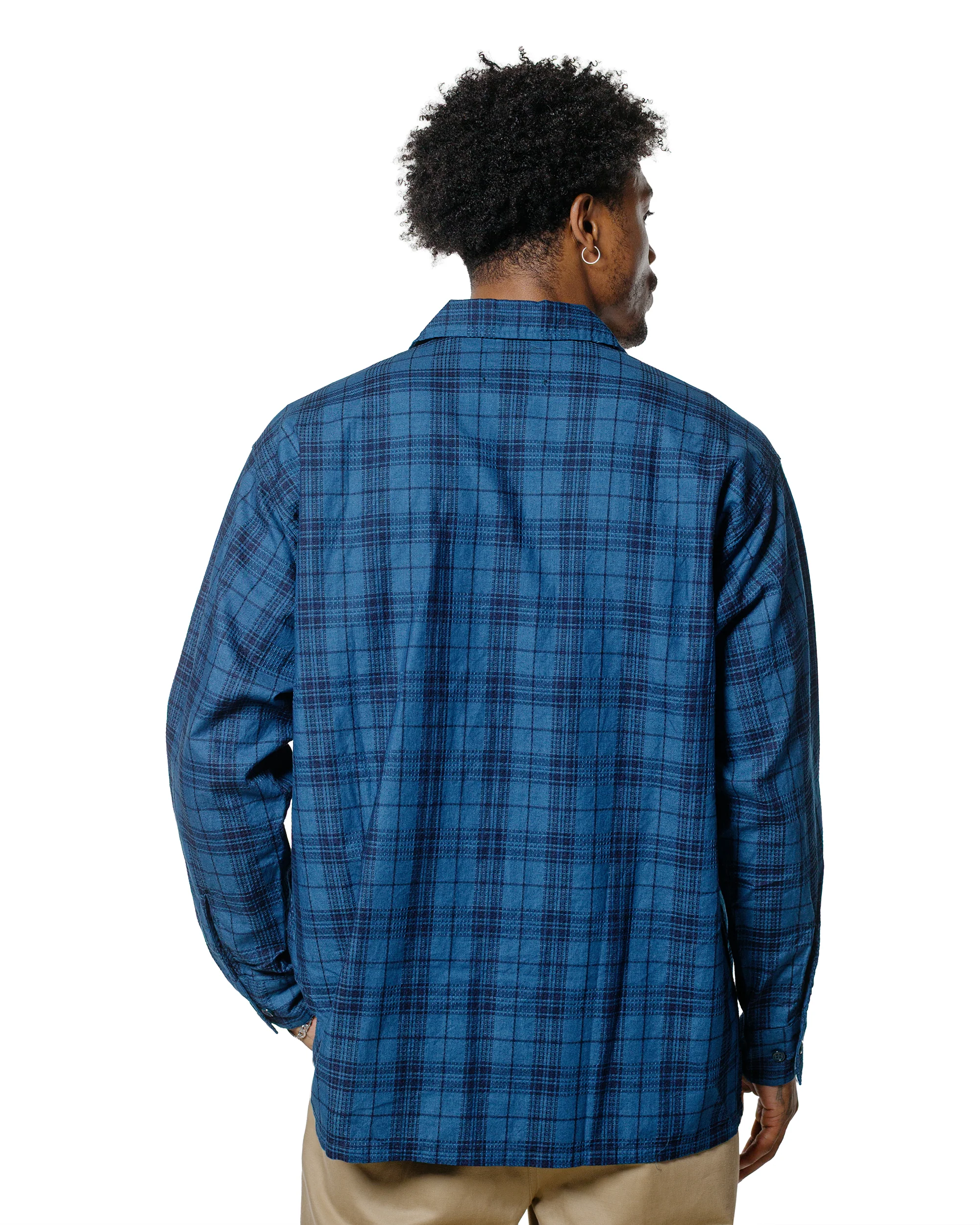 Beams Plus MIL Open Collar Indigo Dobby Plaid Wide Plaid - Image 3