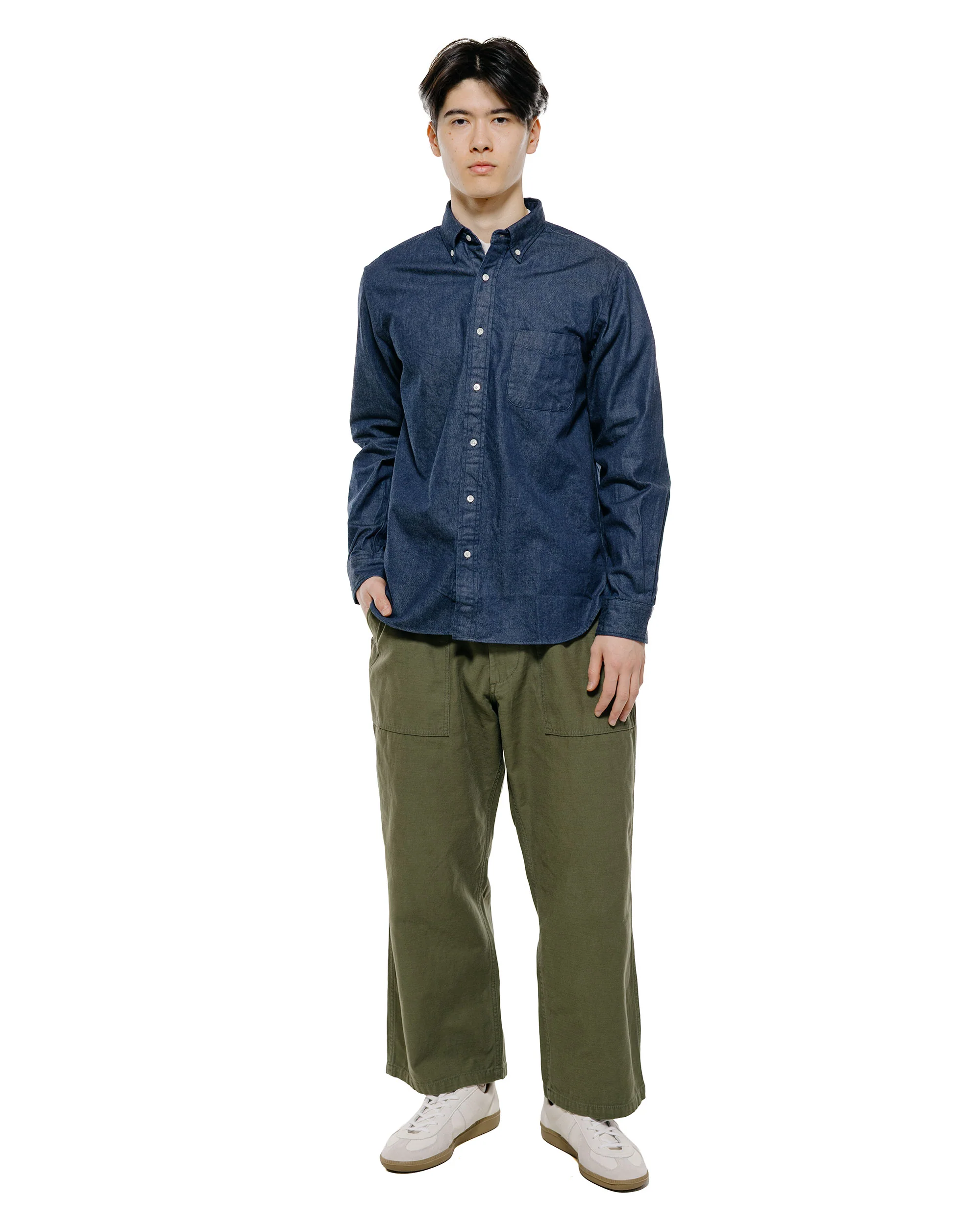 Beams Plus MIL Utility Trousers Reversed Sateen Olive Green - Image 4