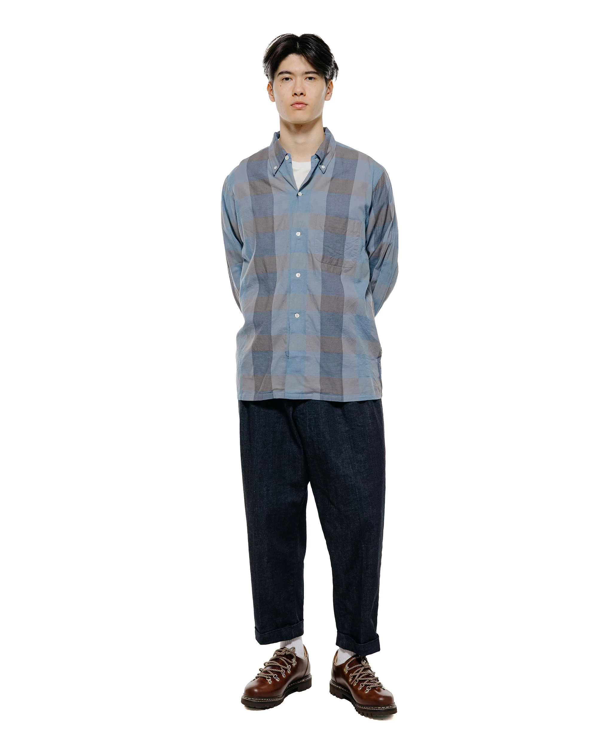 Beams Plus Open B.D. Indigo Panama Weave Plaid Indigo - Image 4