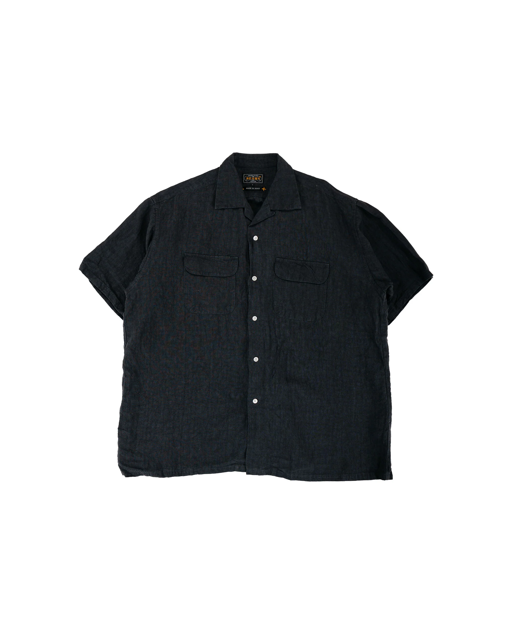 Beams Plus Open Collar 1/40 Linen Charcoal