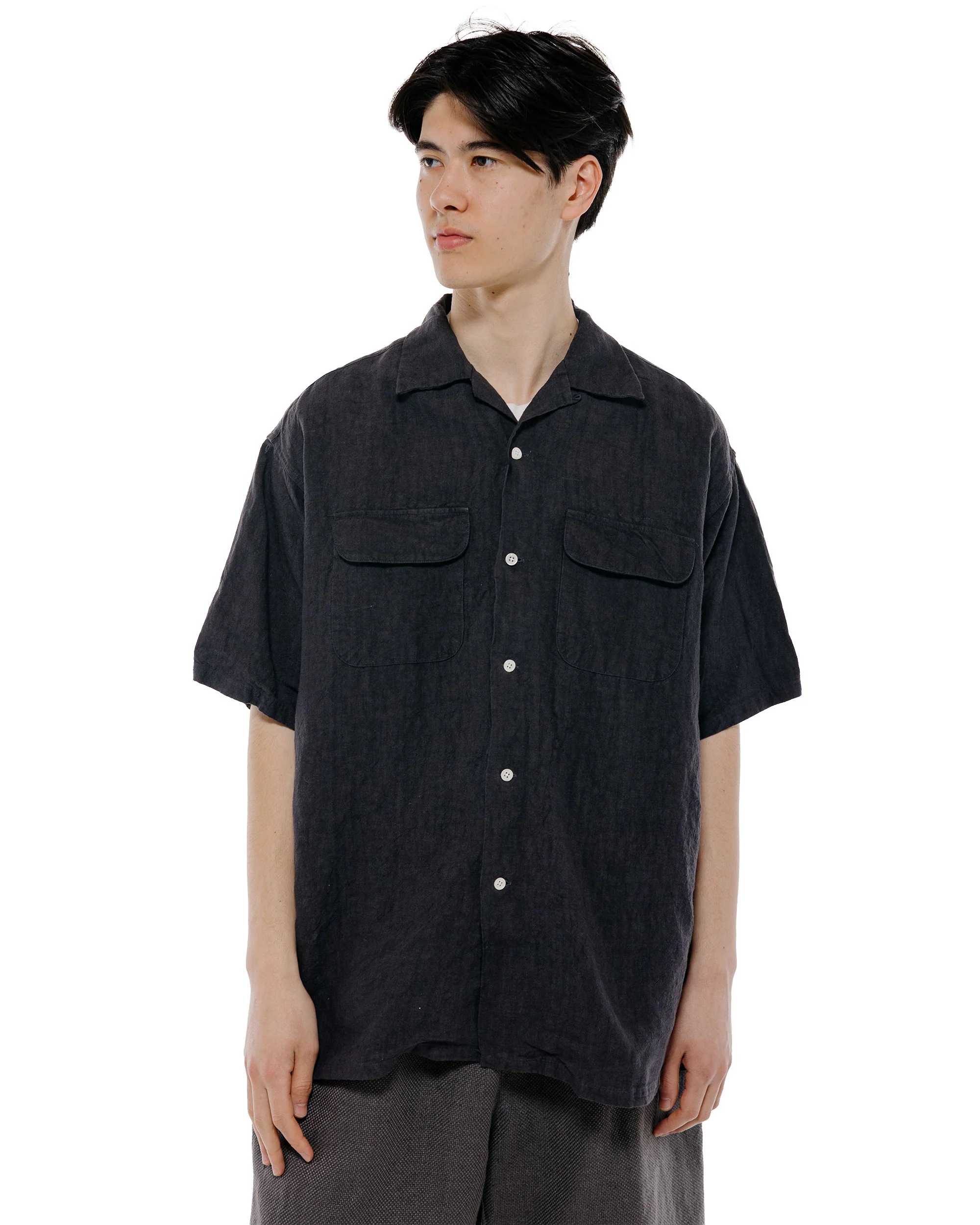 Beams Plus Open Collar 1/40 Linen Charcoal - Image 2
