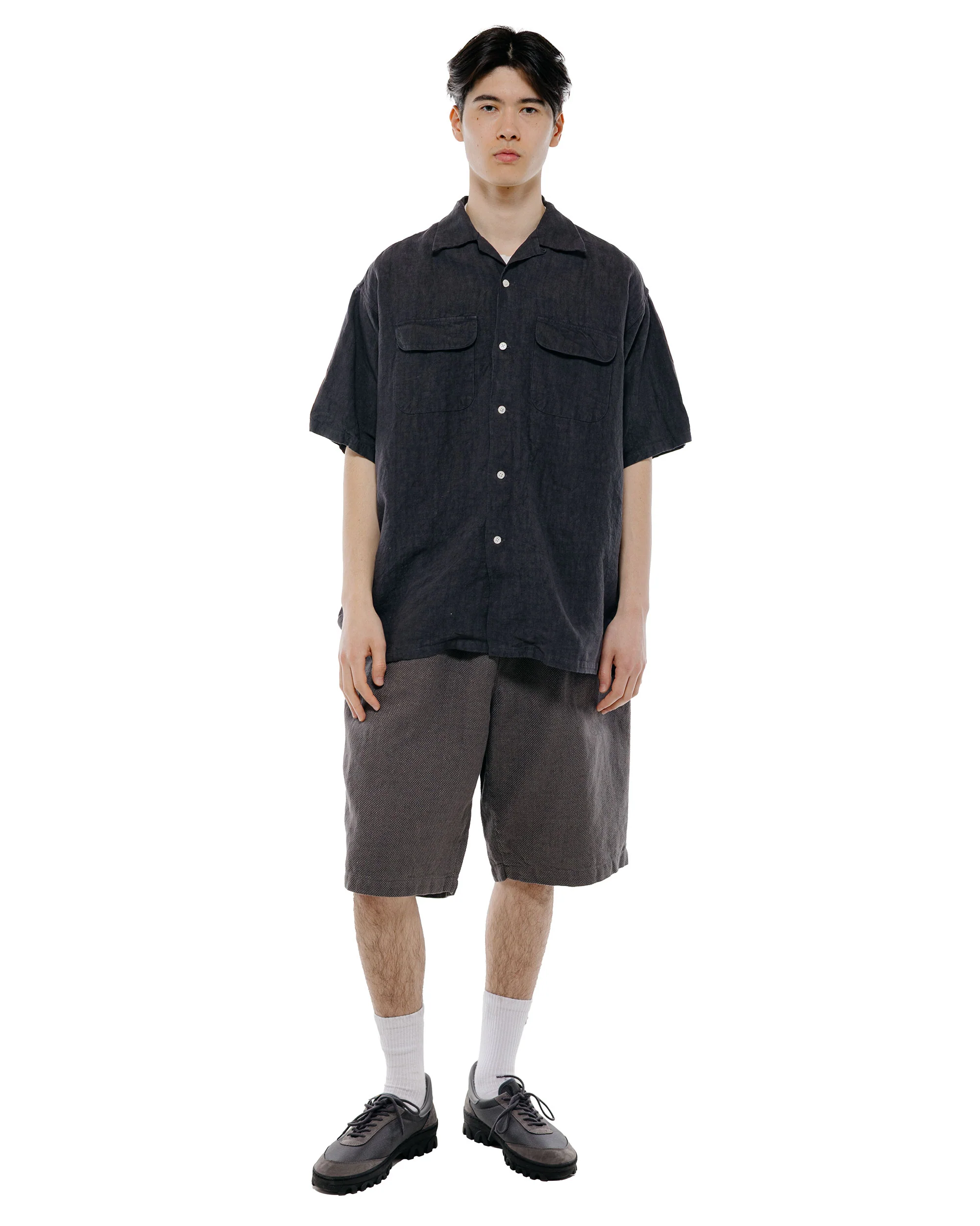 Beams Plus Open Collar 1/40 Linen Charcoal - Image 4