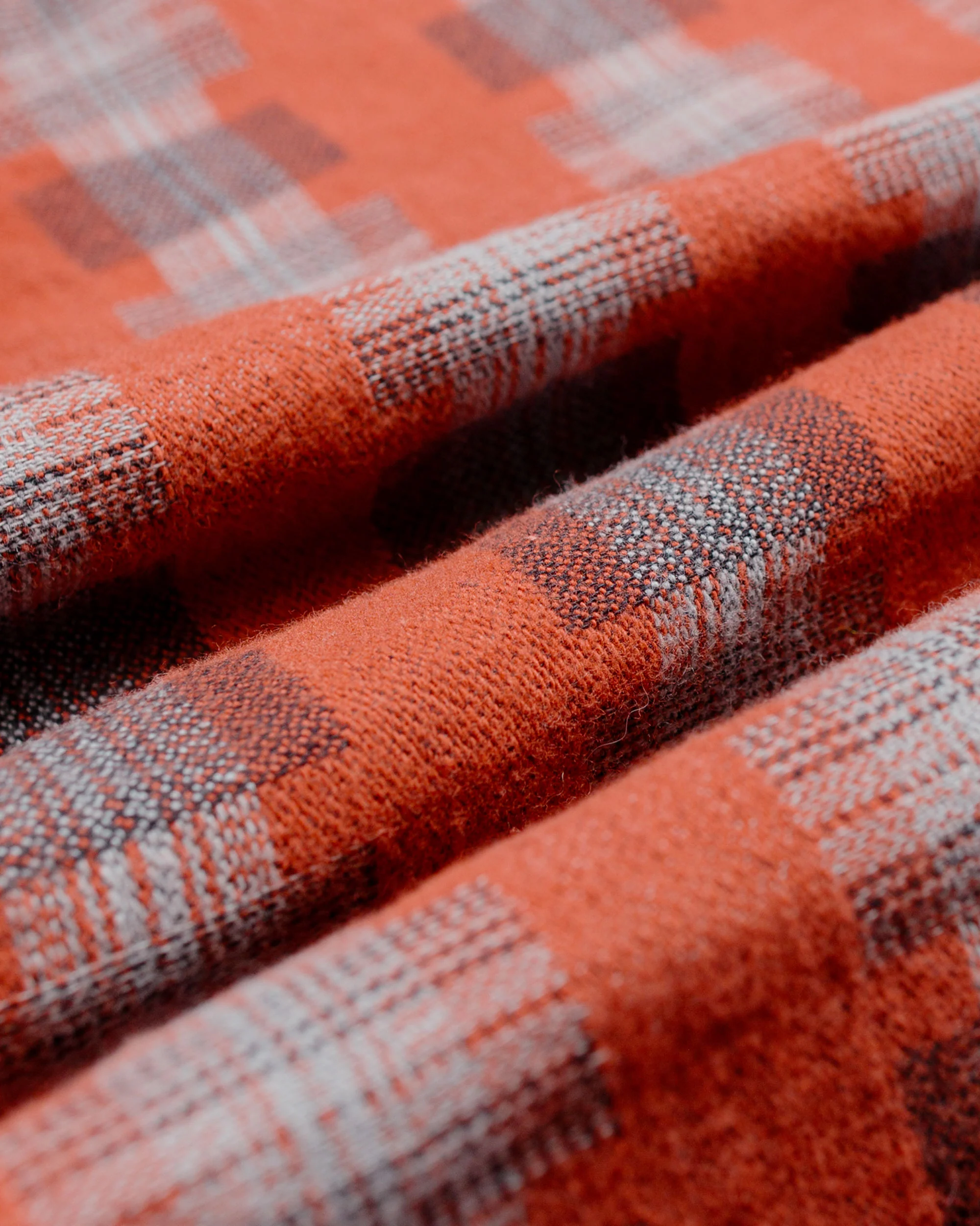 Beams Plus Open Collar Brushed Satin Plaid Red - Image 6
