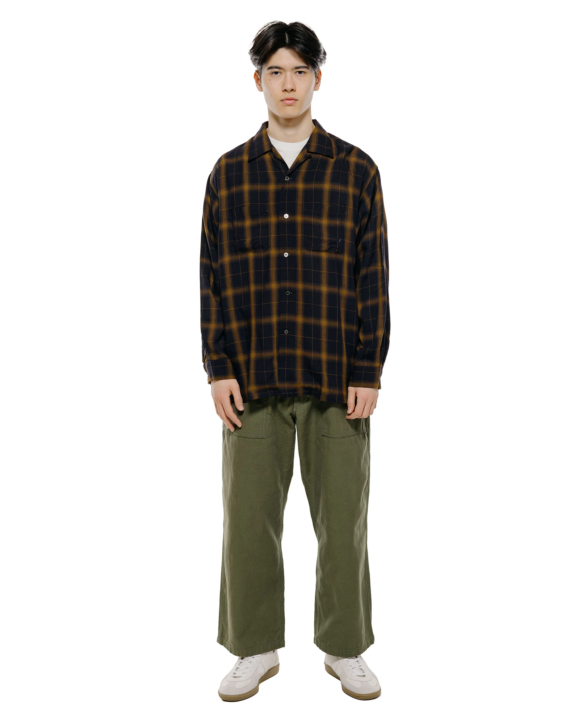 Beams Plus Open Collar Ombre Plaid Black Mustard Ombre - Image 4