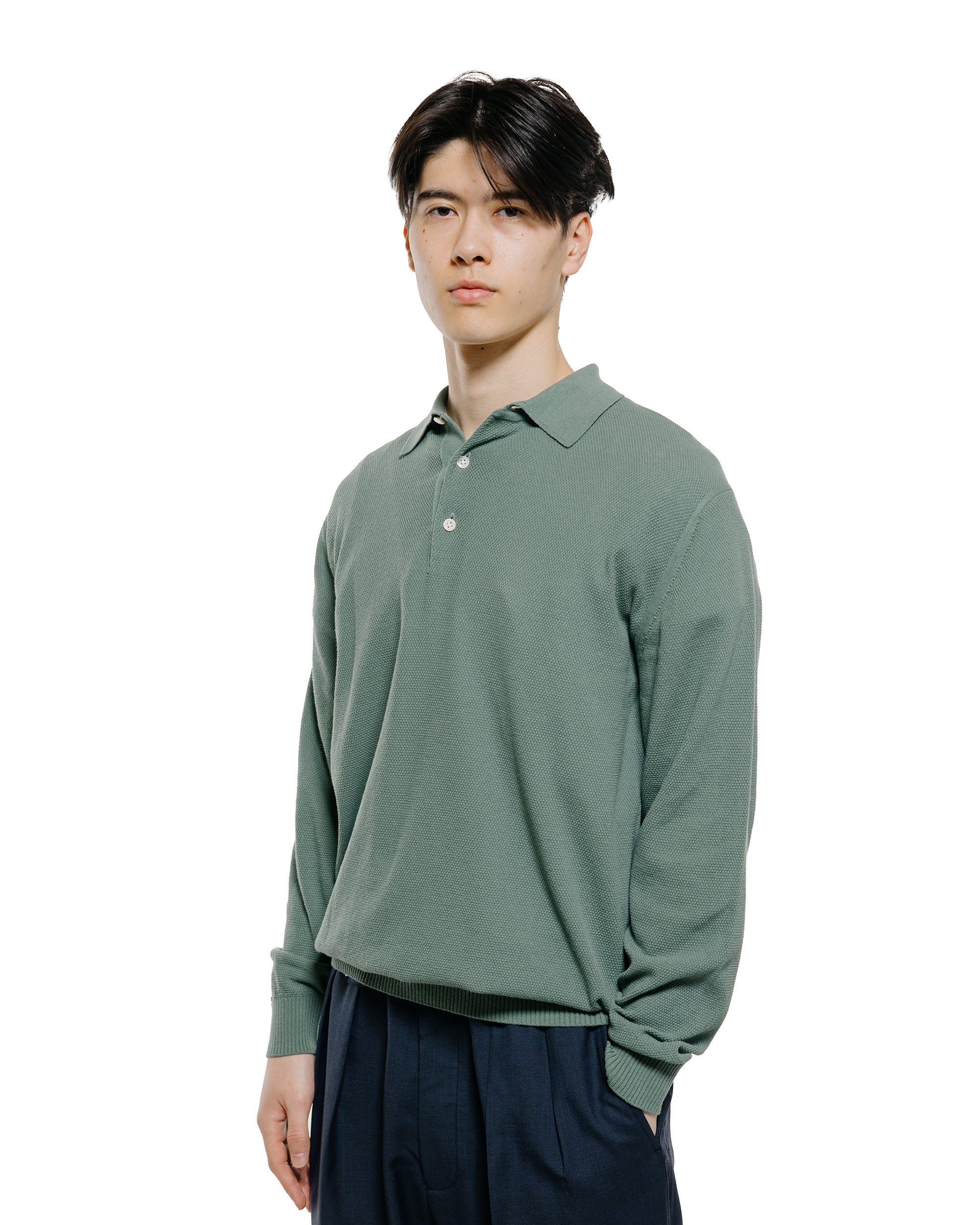 Beams Plus Pique Polo 14G L/S Olive - Image 2