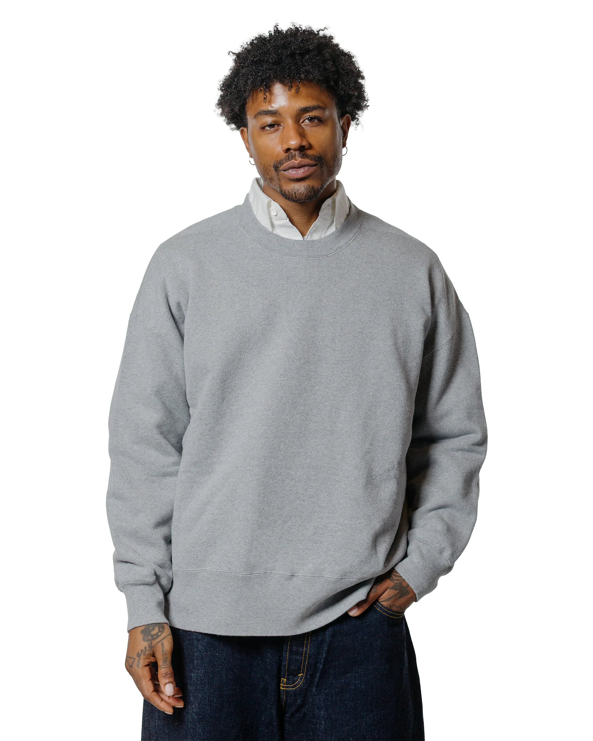 Beams Plus Studio Nicholson Holly Jersey Crewneck Sweat Grey Marl - Image 2
