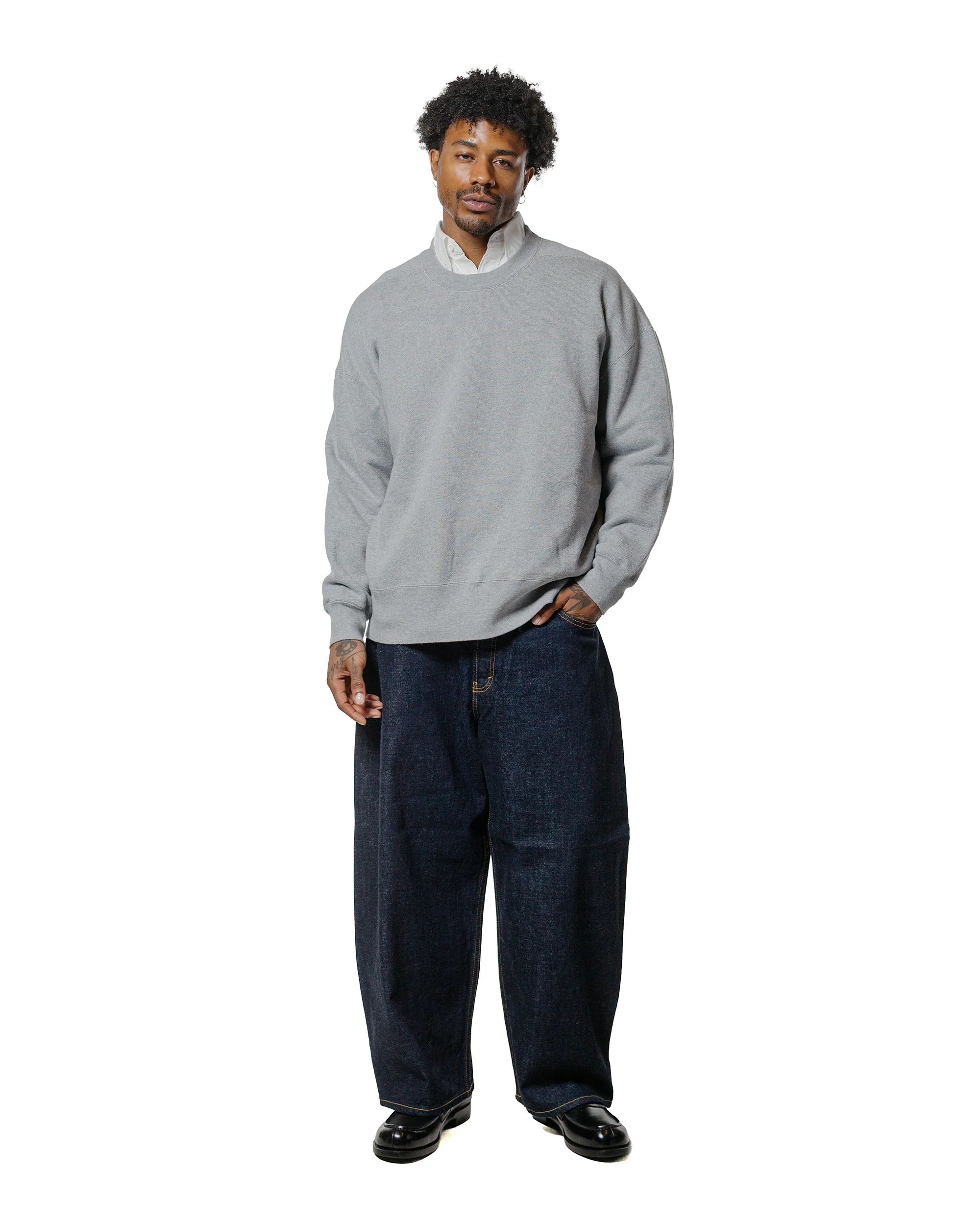 Beams Plus Studio Nicholson Holly Jersey Crewneck Sweat Grey Marl - Image 4