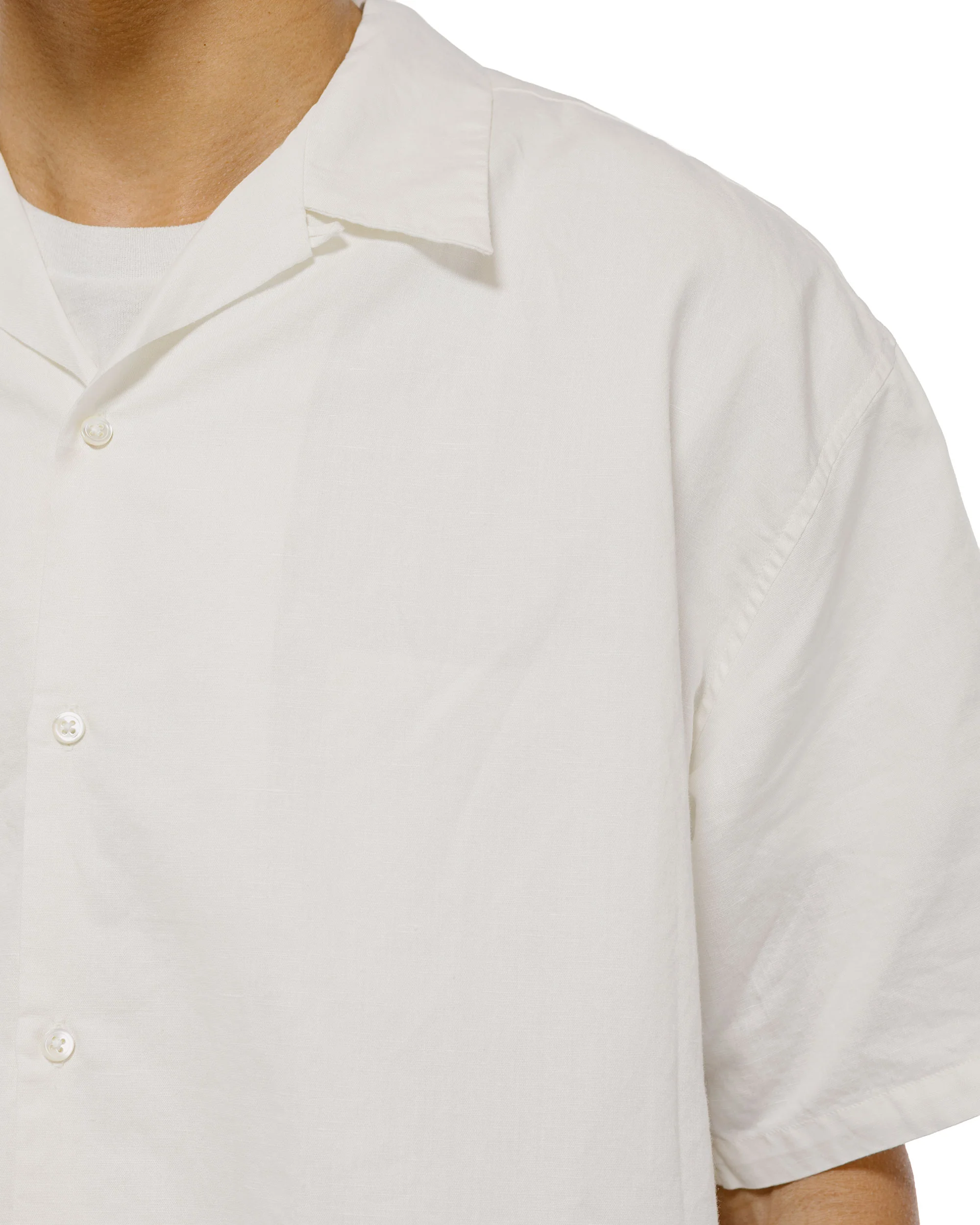 CIOTA Open Collar Short Sleeve Shirt Cotton/Linen Off White - Image 3