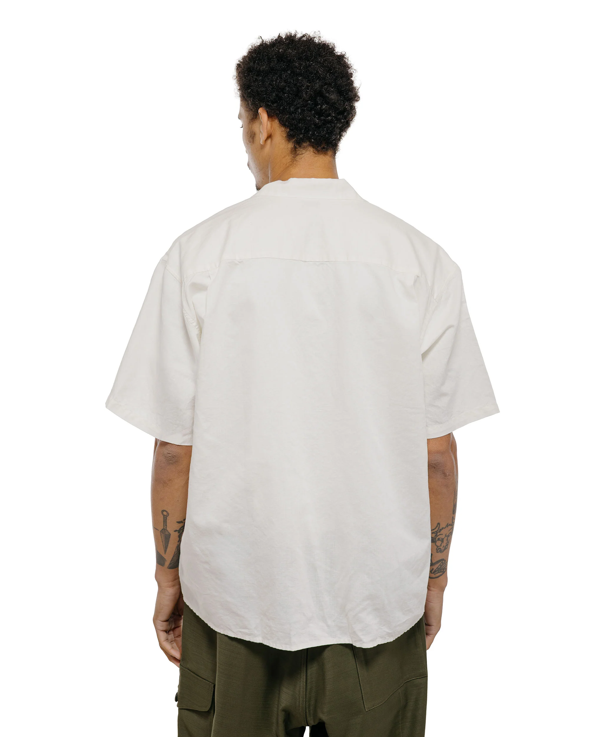 CIOTA Open Collar Short Sleeve Shirt Cotton/Linen Off White - Image 4